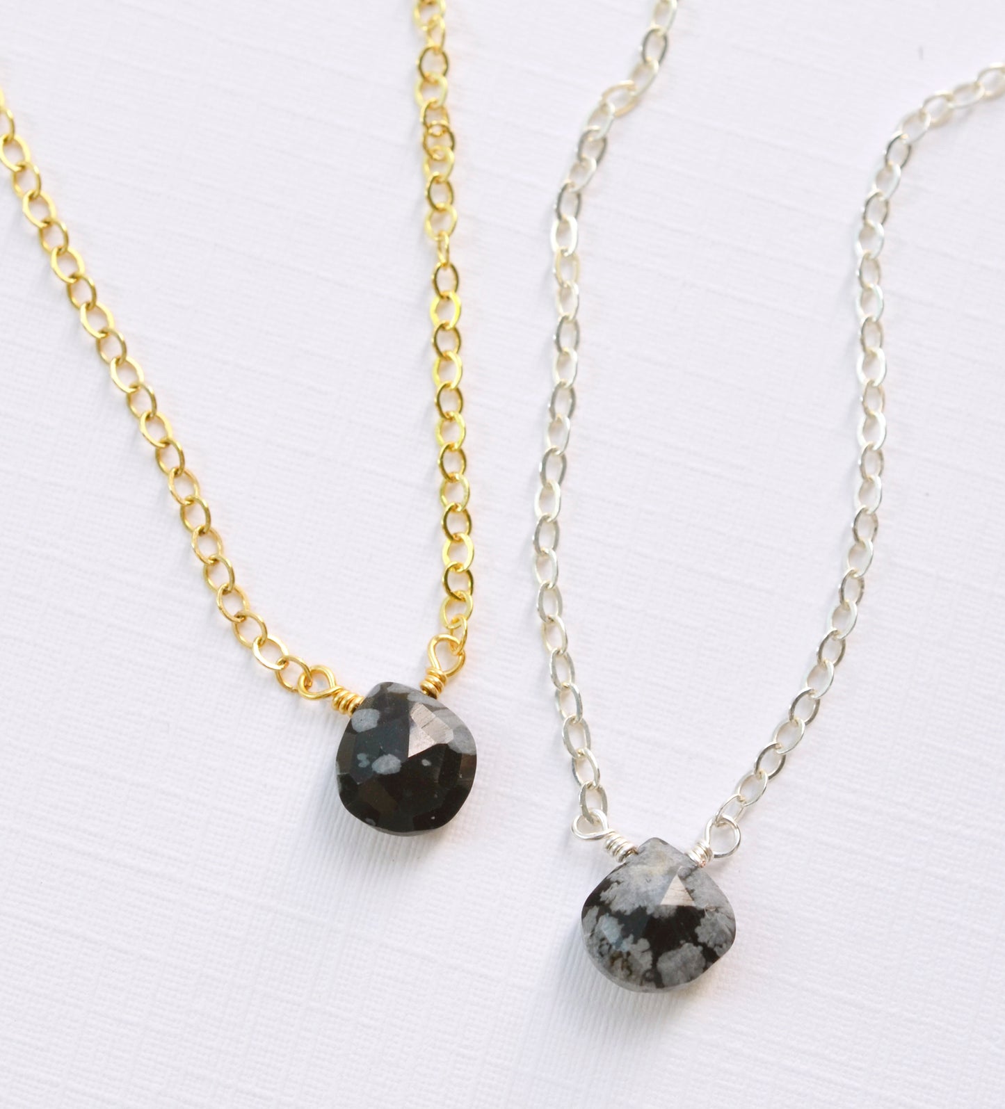 Black Snowflake Obsidian Necklace, Sterling Silver or Gold Filled