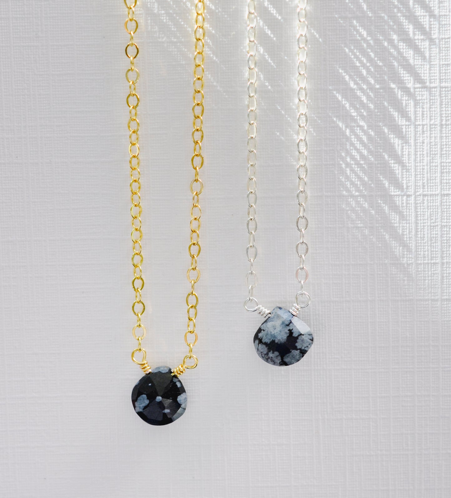 Black Snowflake Obsidian Necklace, Sterling Silver or Gold Filled