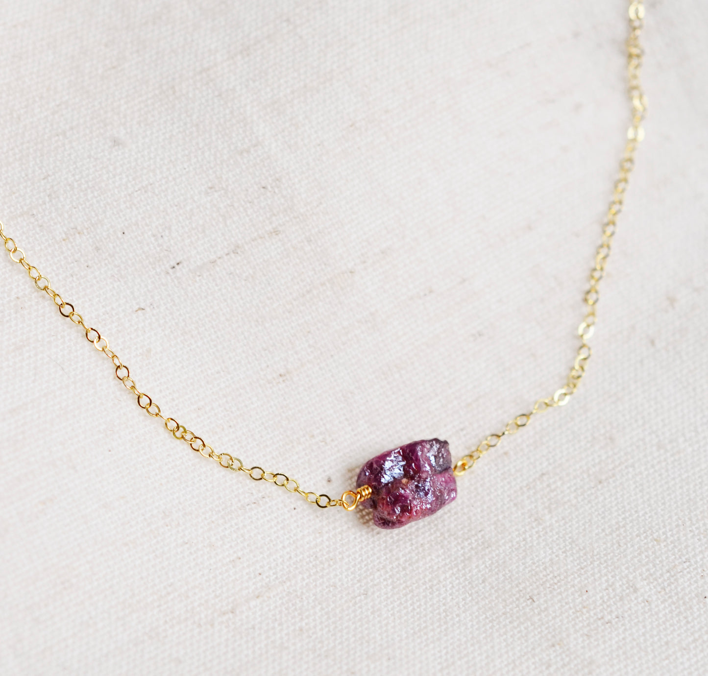 Raw Ruby Necklace in Sterling Silver or 14k Gold Filled