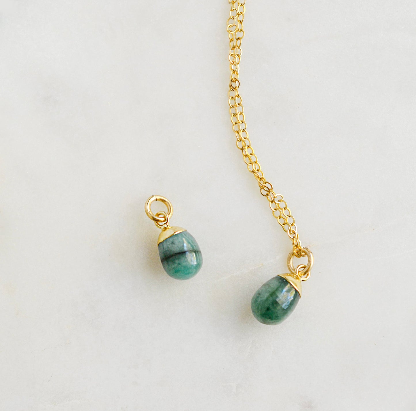 Mia Necklace - Raw Emerald 14k Gold Filled