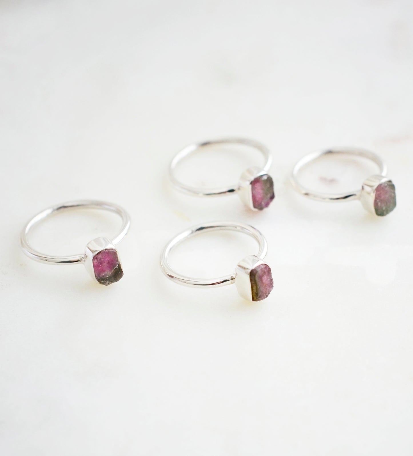 Raw Watermelon Tourmaline Ring in Sterling Silver