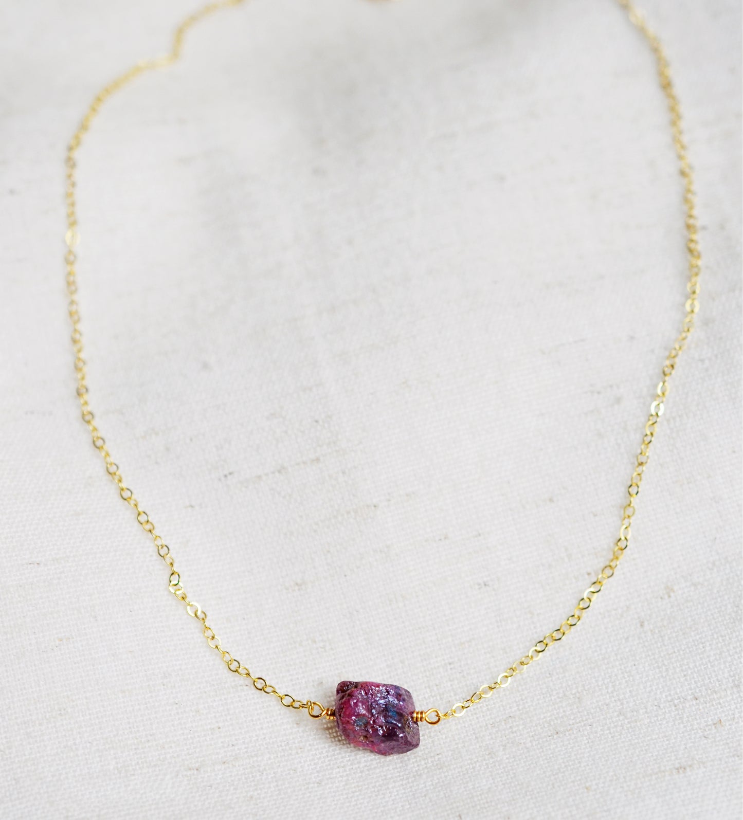 Raw Ruby Necklace in Sterling Silver or 14k Gold Filled