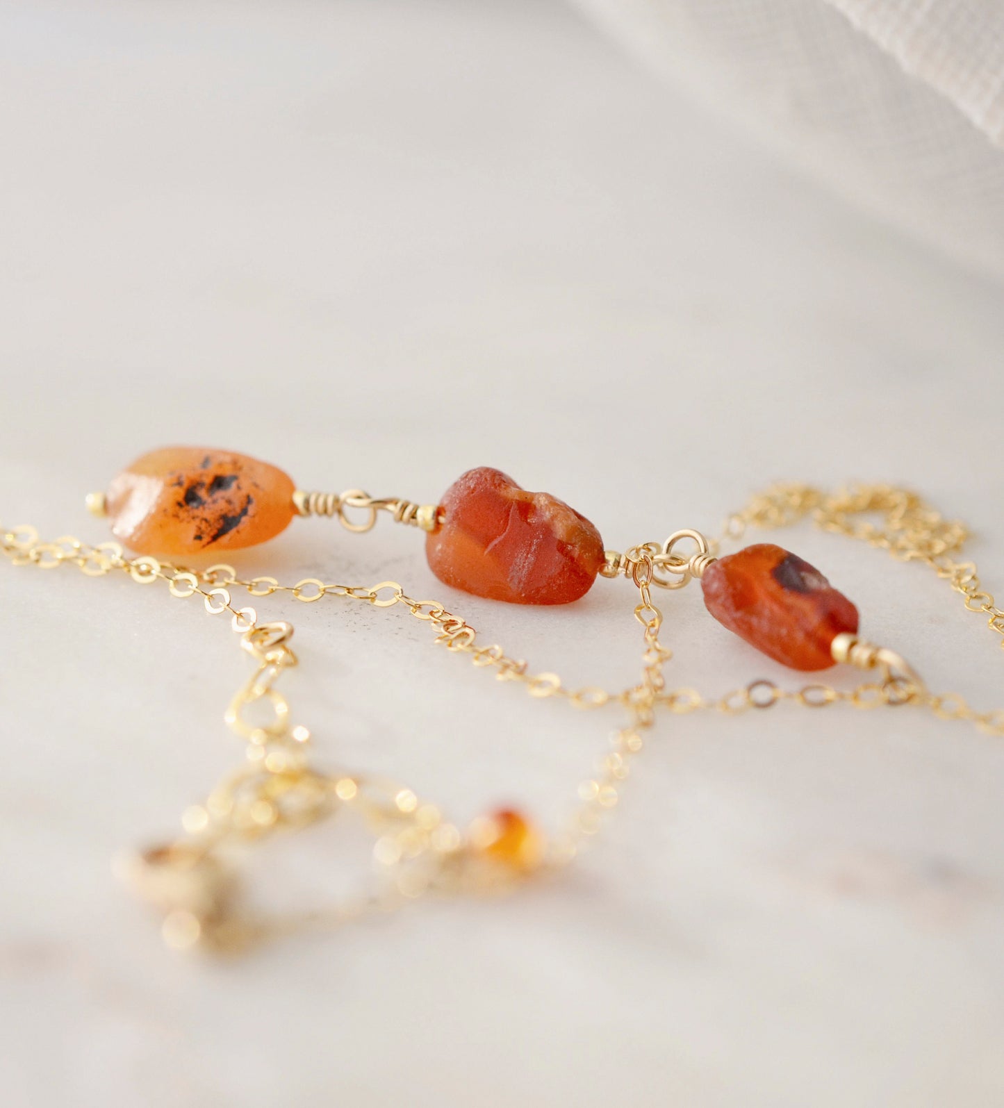 Triple Raw Carnelian Crystal Necklace