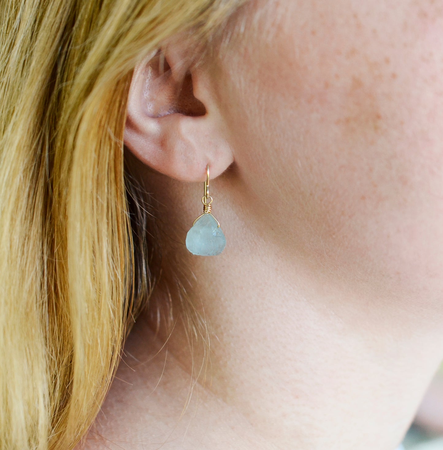 Aquamarine Earrings, Natural Raw Aquamarine Crystal Dangles, Sterling Silver or 14k Gold Filled, March Birthstone Jewelry, Something Blue Wedding