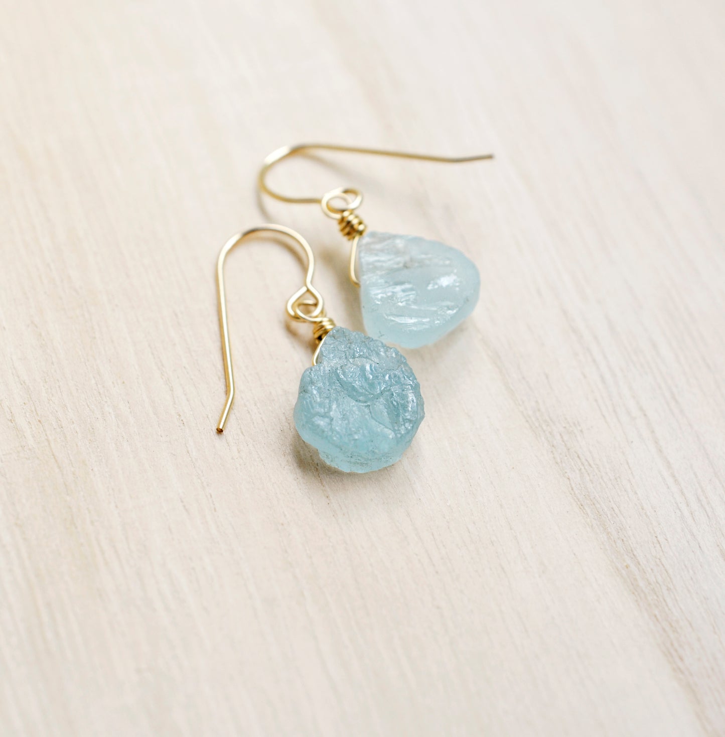 Aquamarine Earrings, Natural Raw Aquamarine Crystal Dangles, Sterling Silver or 14k Gold Filled, March Birthstone Jewelry, Something Blue Wedding