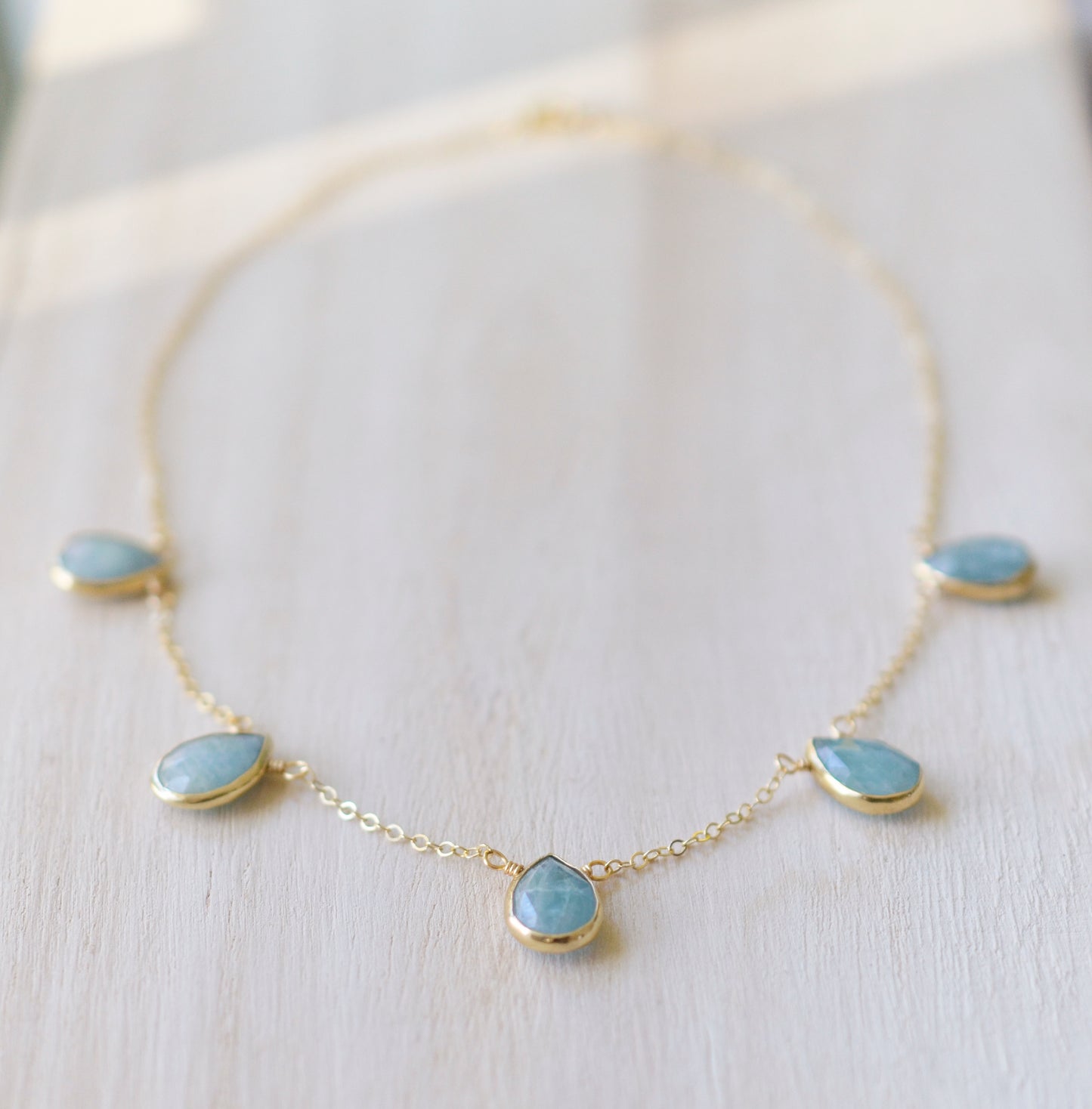 Aquamarine Multi Teardrop Necklace, Gold Filled, Sterling Silver
