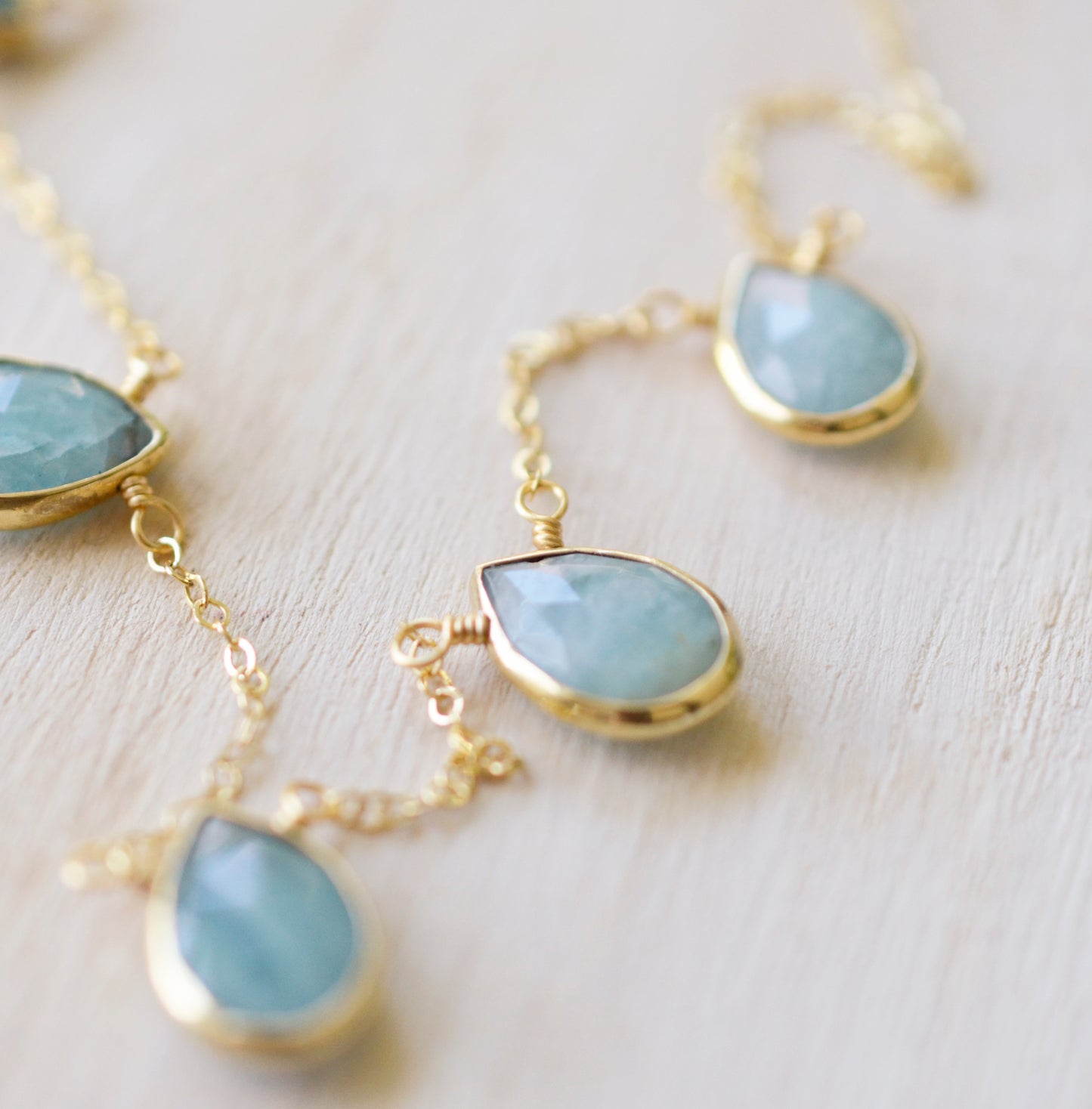 Aquamarine Multi Teardrop Necklace, Gold Filled, Sterling Silver