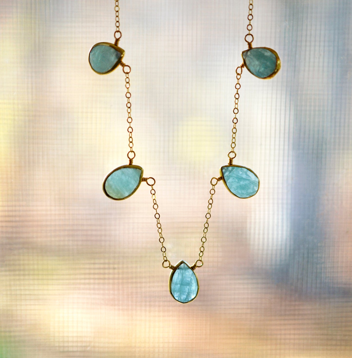 Aquamarine Multi Teardrop Necklace, Gold Filled, Sterling Silver