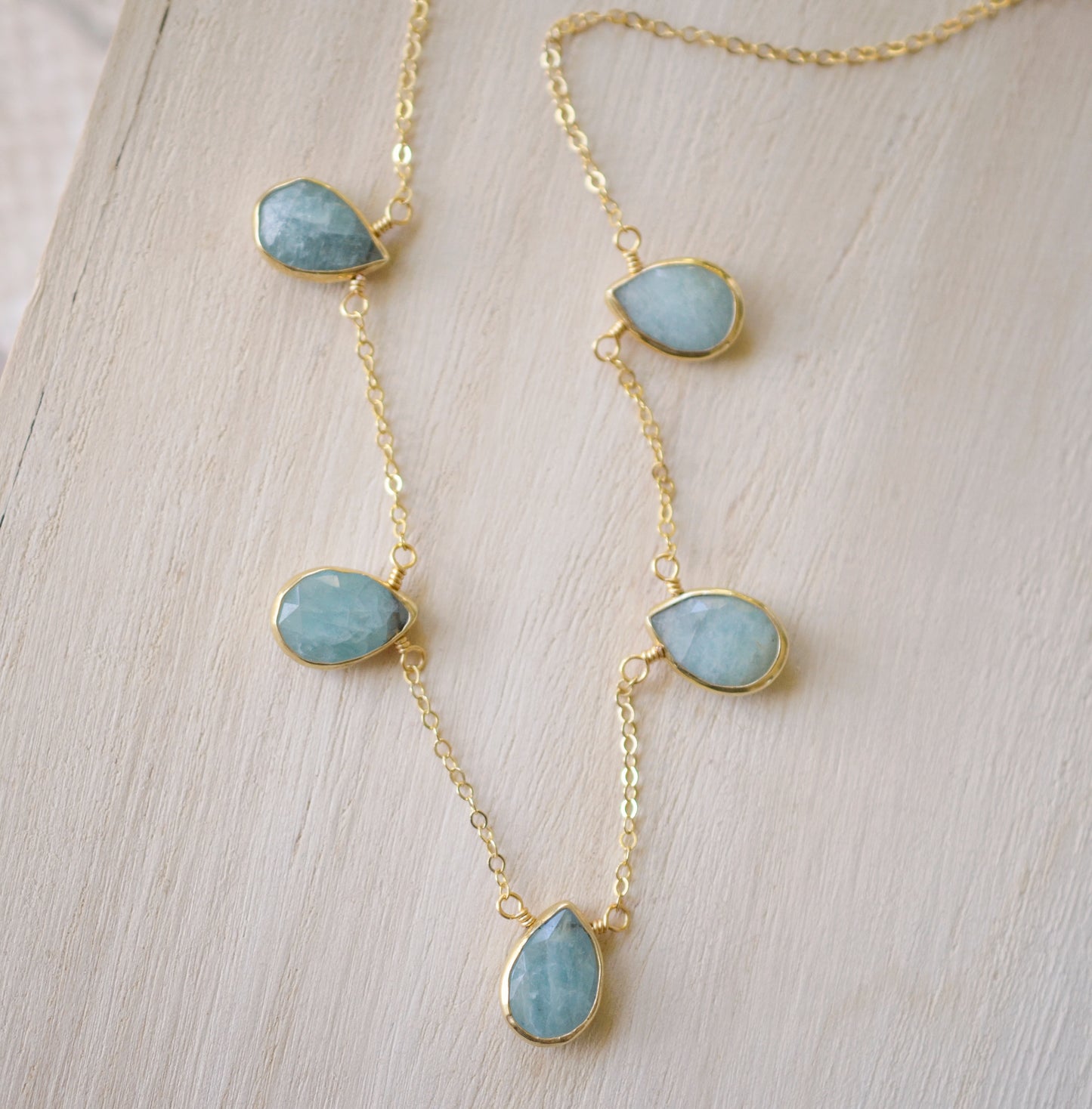 Aquamarine Multi Teardrop Necklace, Gold Filled, Sterling Silver