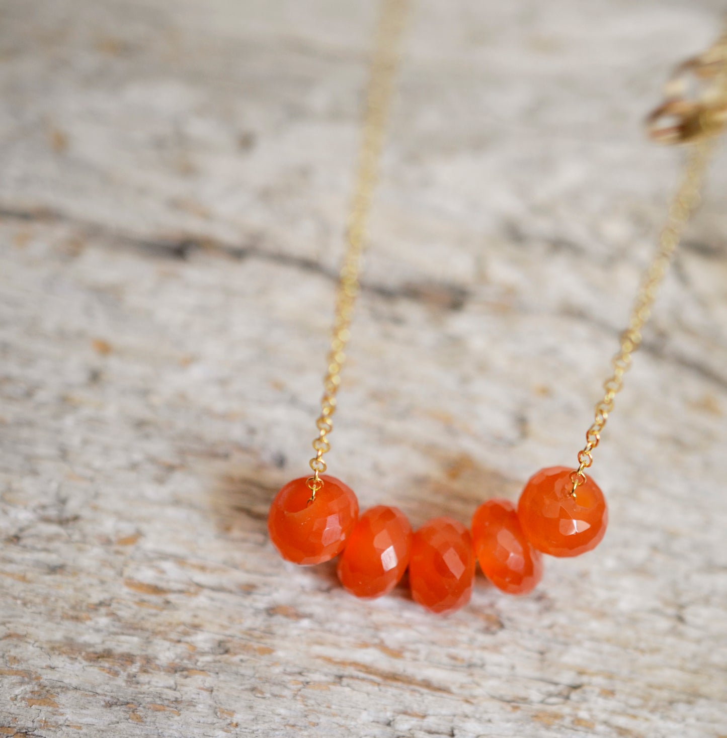 Five Stone Carnelian Necklace in Sterling Silver or Gold Filled
