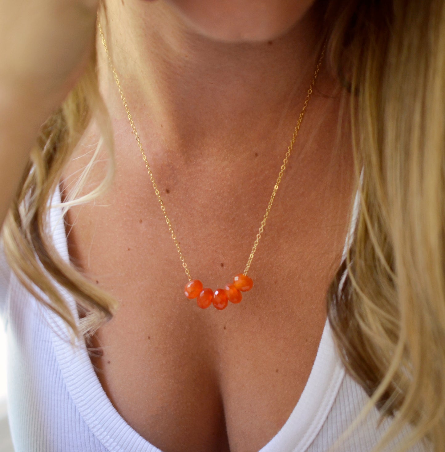 Five Stone Carnelian Necklace in Sterling Silver or Gold Filled