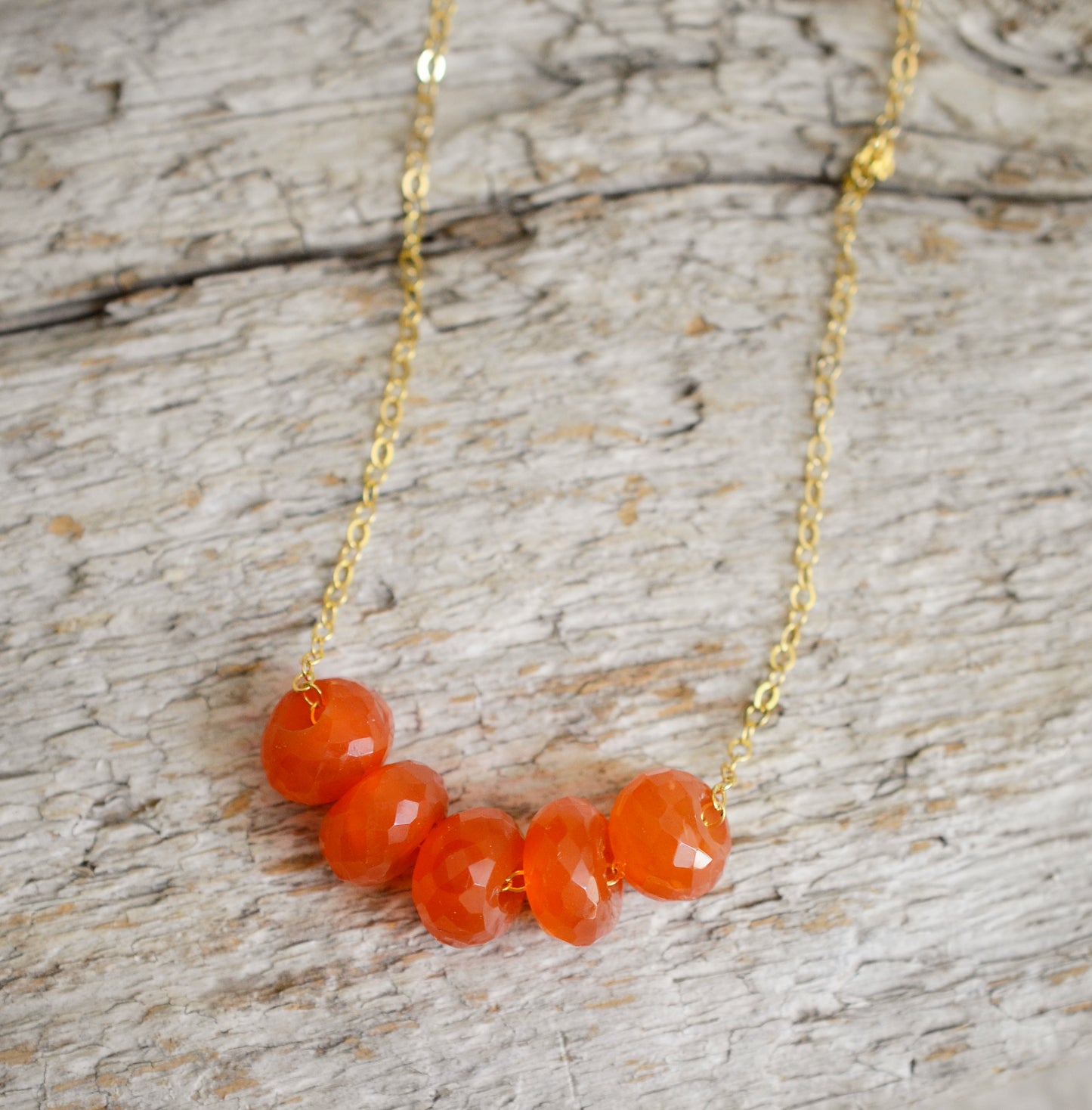Five Stone Carnelian Necklace in Sterling Silver or Gold Filled