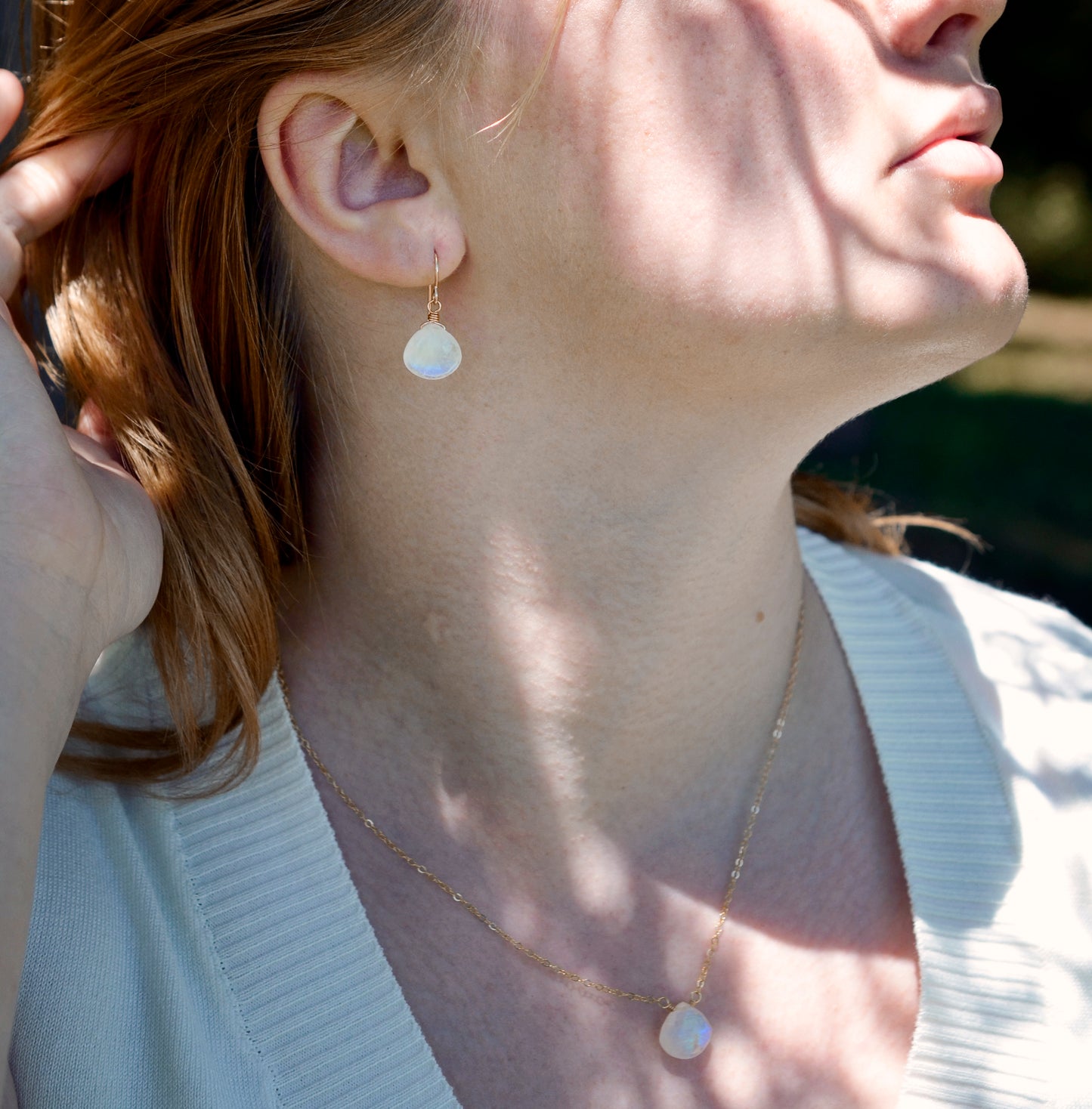 Rainbow Moonstone Dangle Drop Earrings