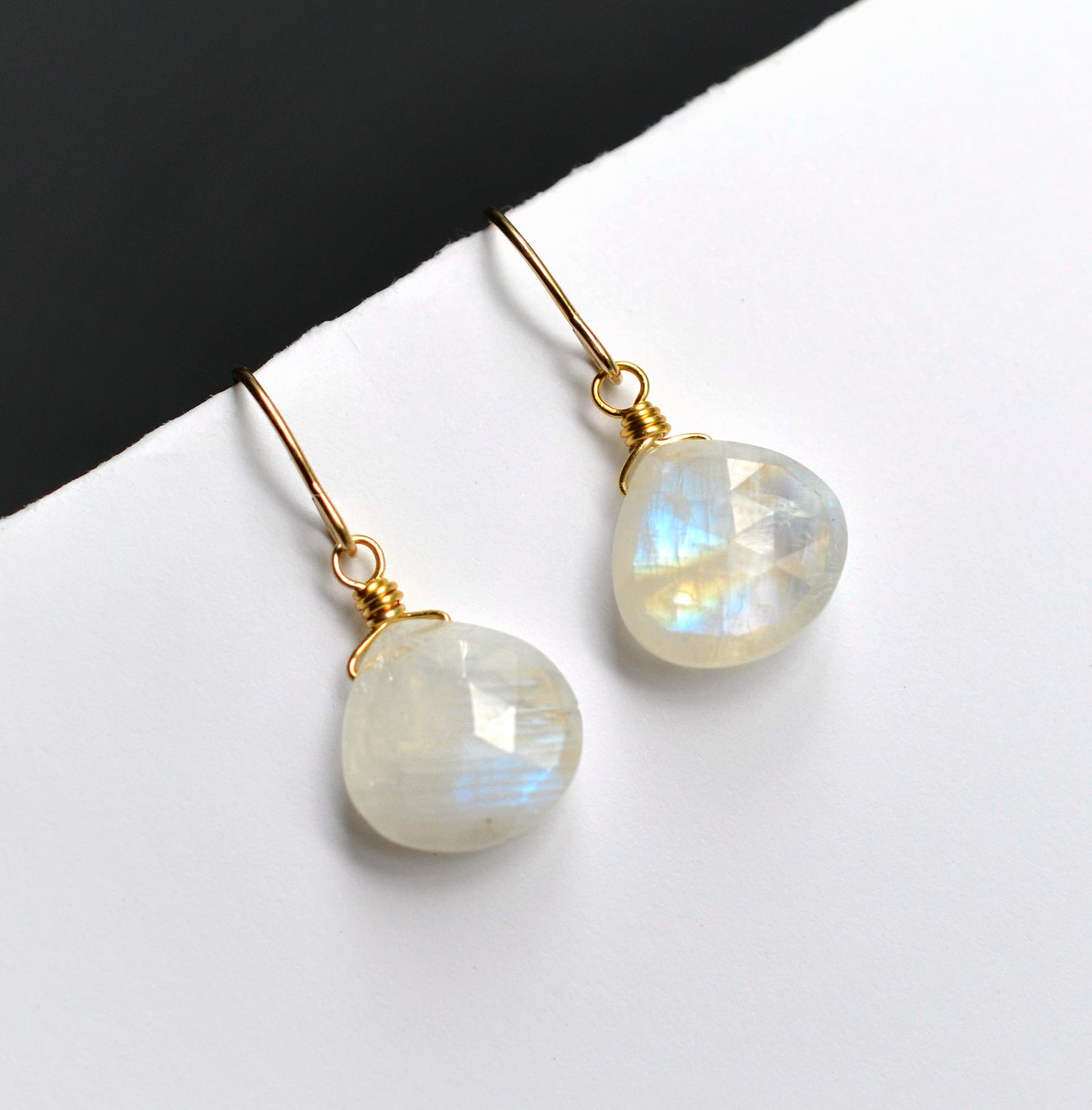 Rainbow Moonstone Dangle Drop Earrings