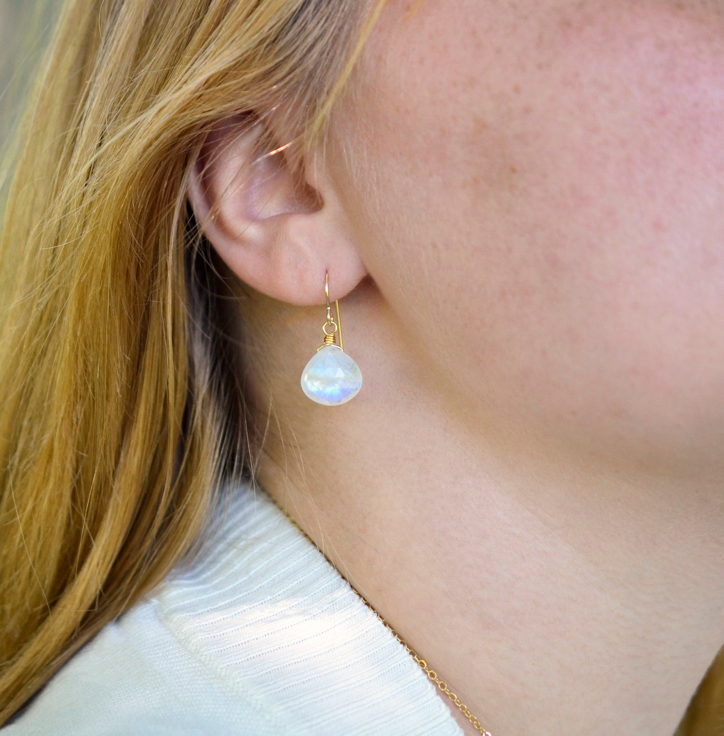 Rainbow Moonstone Dangle Drop Earrings