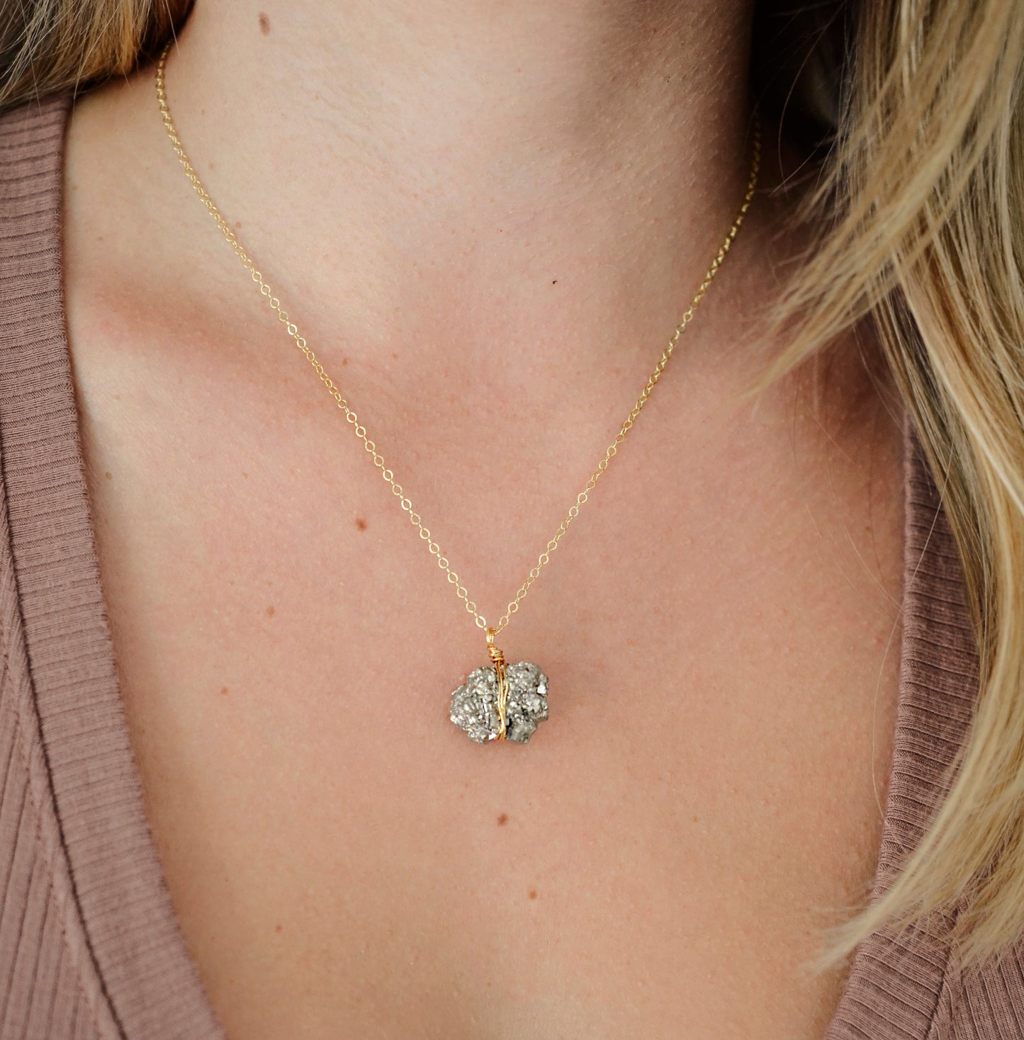 Pyrite Cluster Necklace, Sterling Silver or 14k Gold Filled