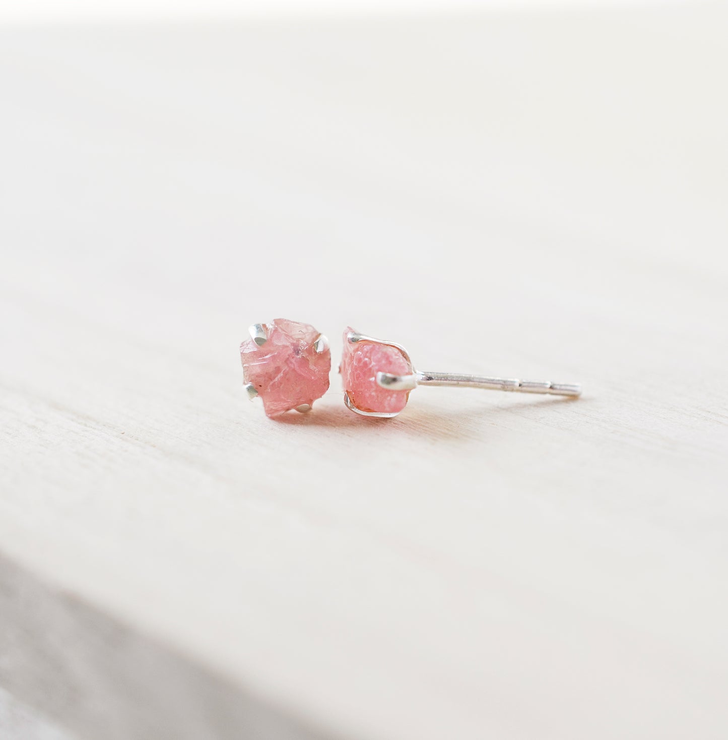 Rhodochrosite Earrings - Sterling Silver - Pink Rhodochrosite Studs - Raw Crystal Earrings - Small Stone Posts - Rhodochrosite Jewelry