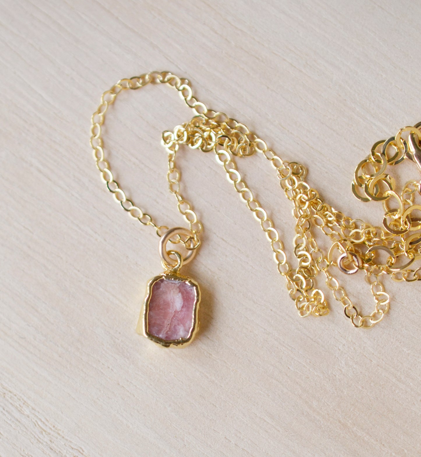 Rhodochrosite Slice Necklace, Gold or Sterling Silver