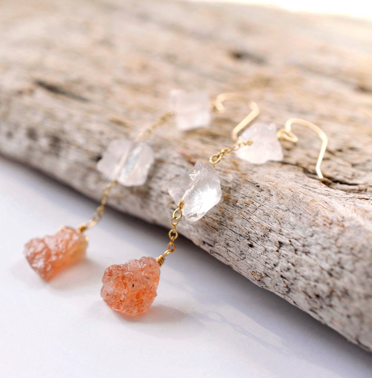 Raw Sunstone and Crystal Quartz Earrings