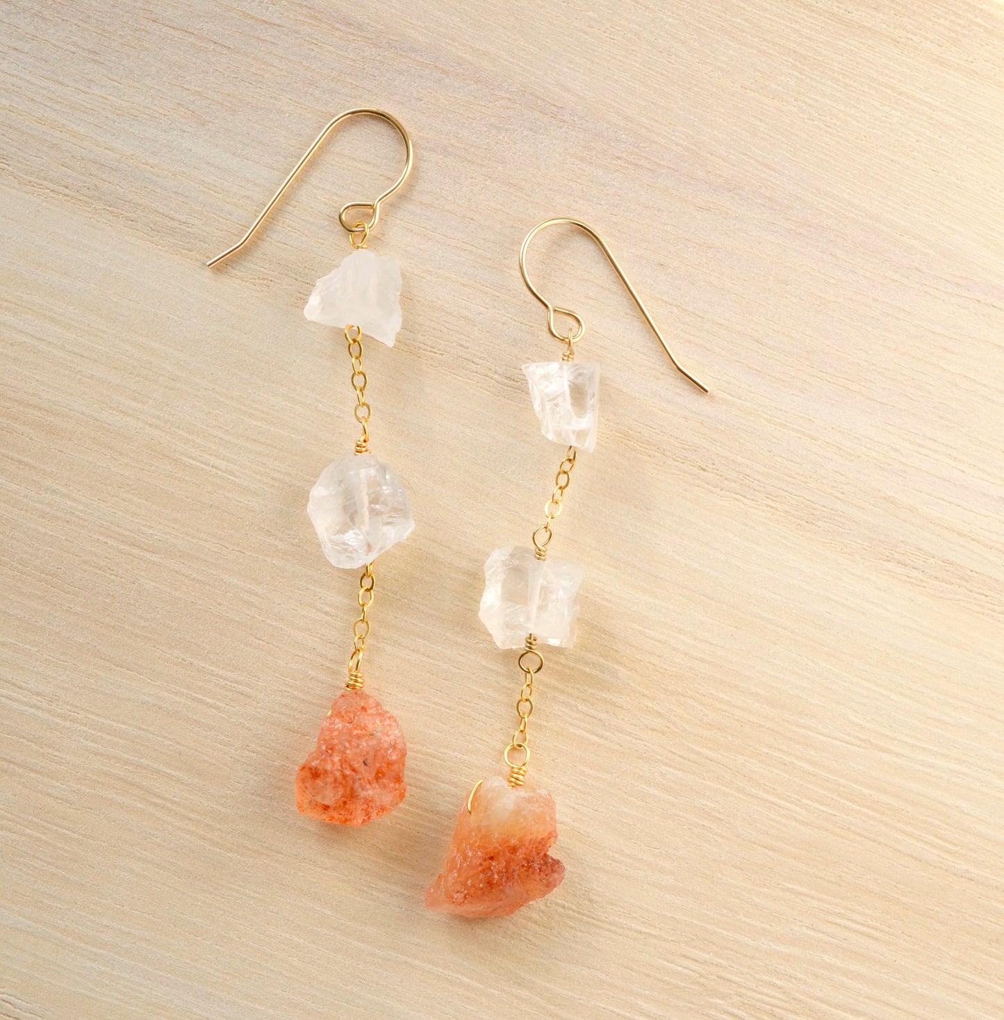 Raw Sunstone and Crystal Quartz Earrings