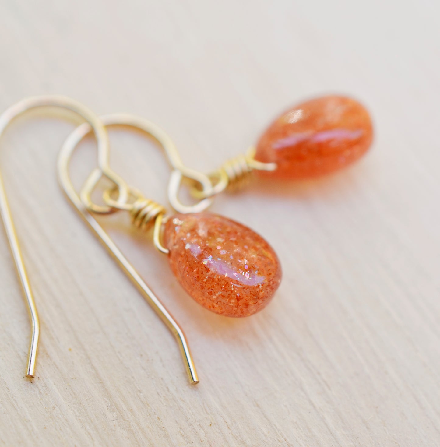 Sunstone Earrings, Orange Dangle Stone, Sunstone Jewelry