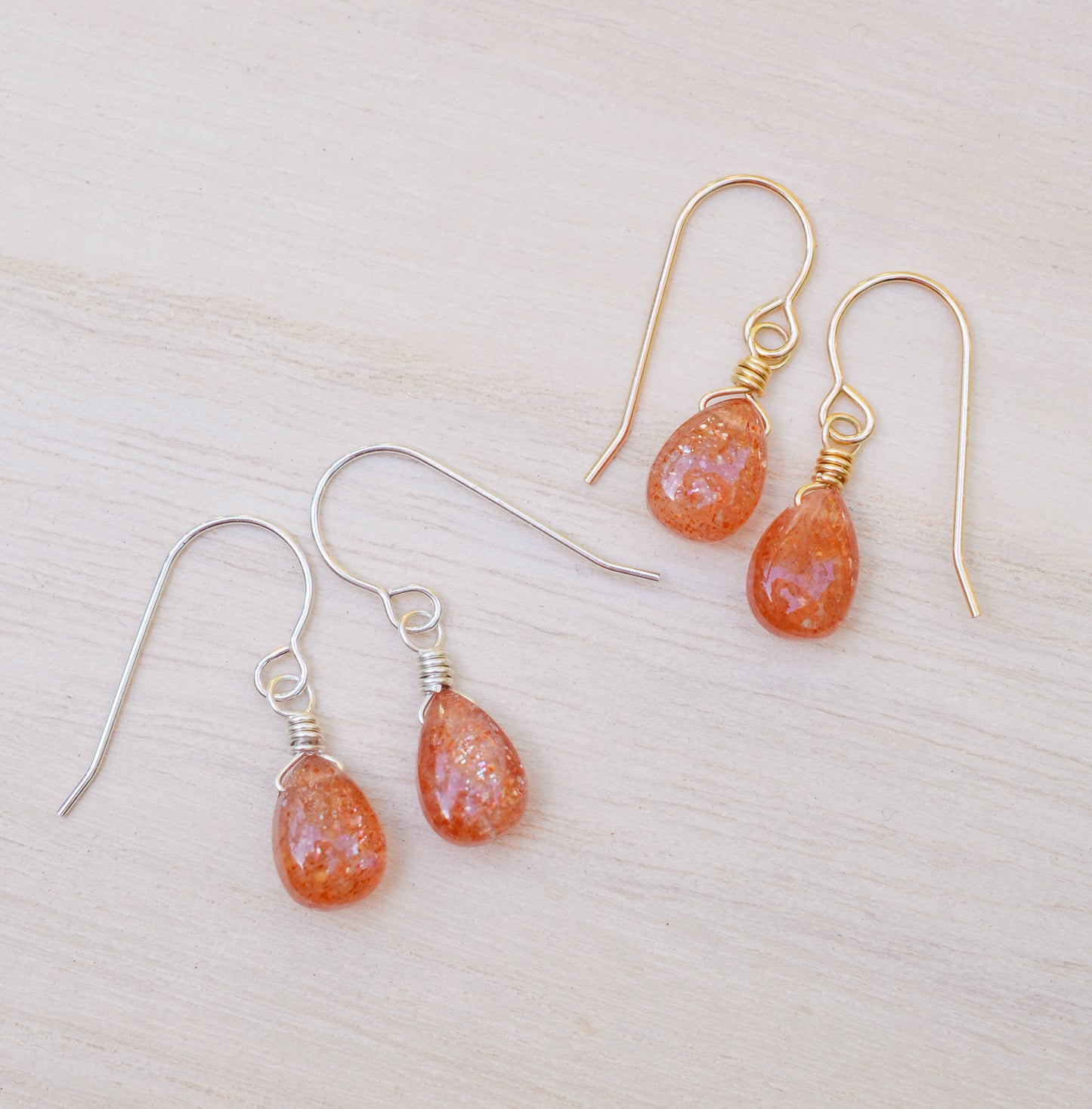 Sunstone Earrings, Orange Dangle Stone, Sunstone Jewelry