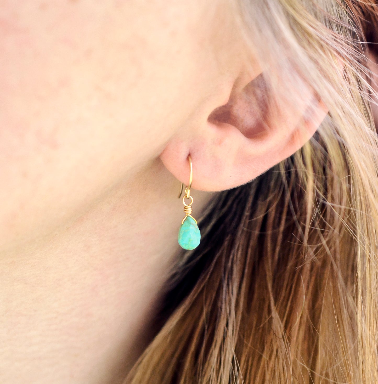 Natural Arizona Turquoise Teardrop Dangle Earrings