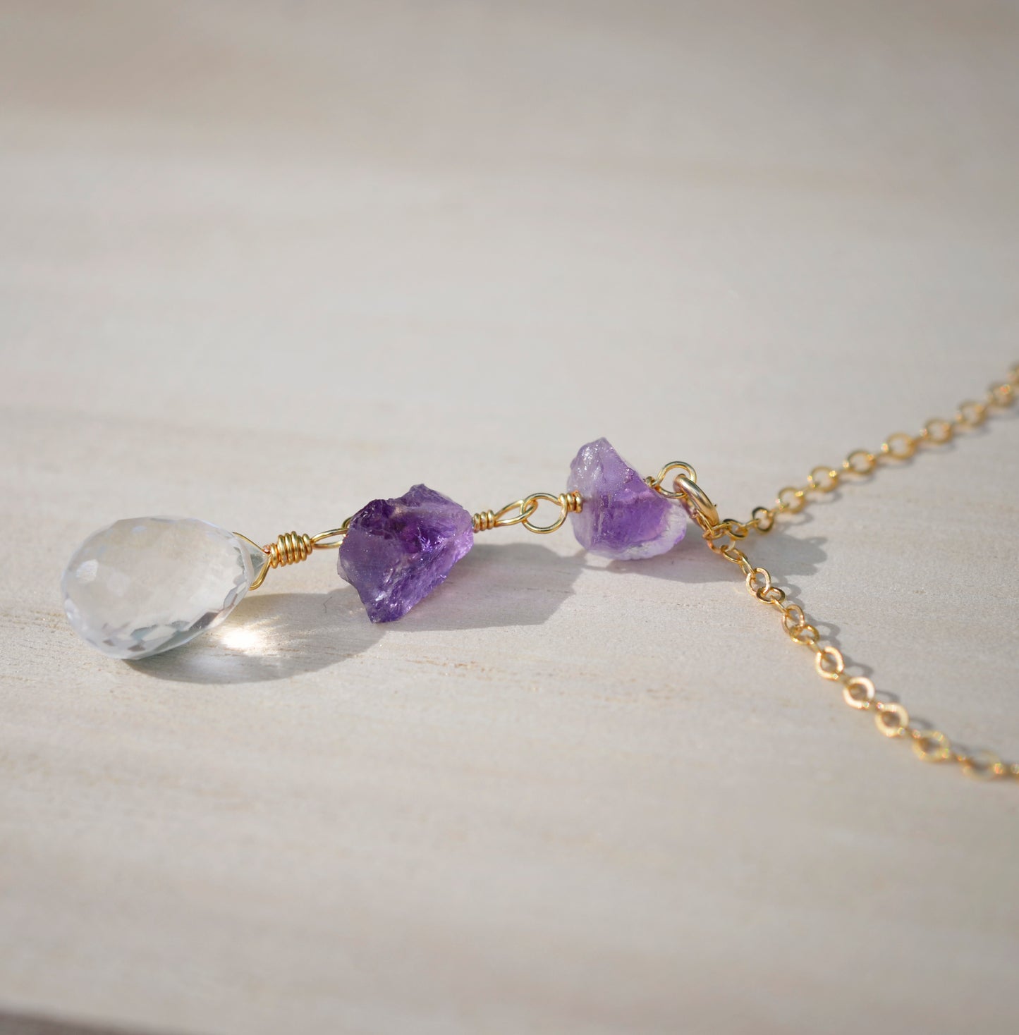 Purple Amethyst and Crystal Quartz Necklace
