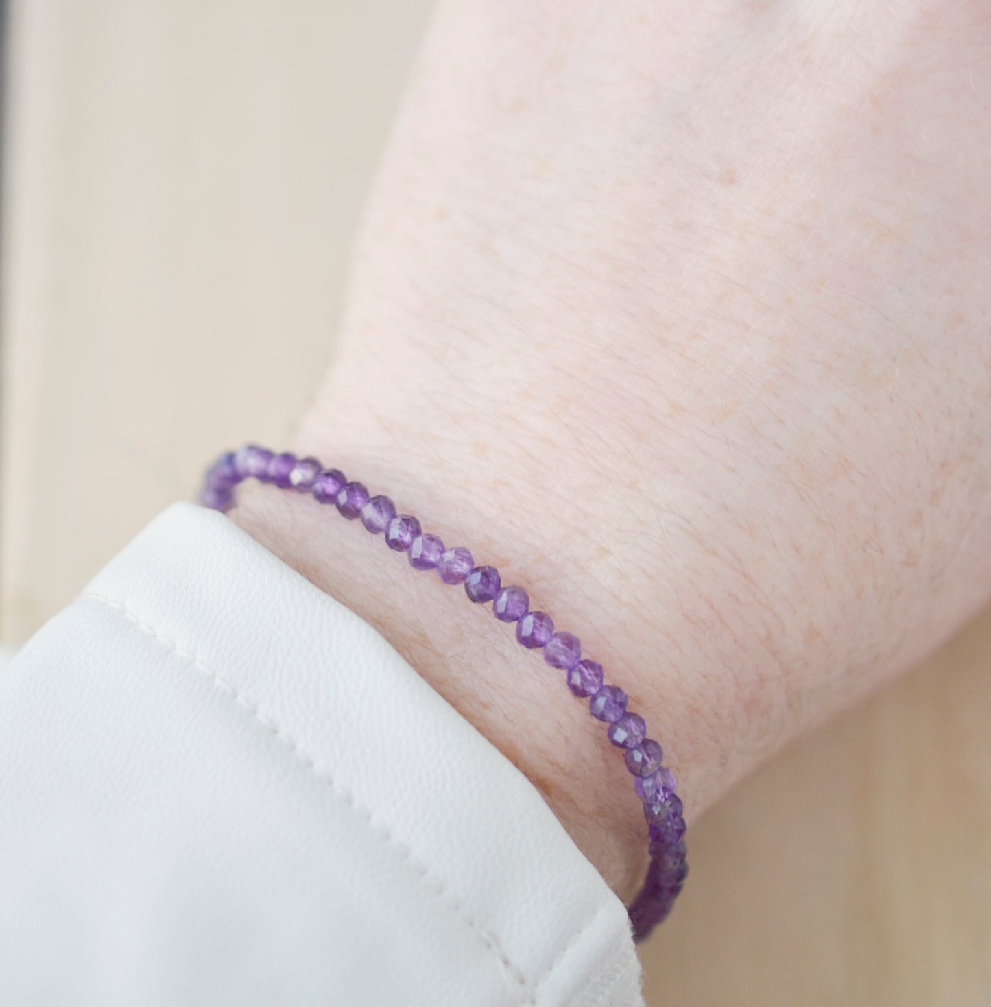 Purple Amethyst bracelet handmade with small faceted gemstones. Sterling Silver or 14k Gold Filled.