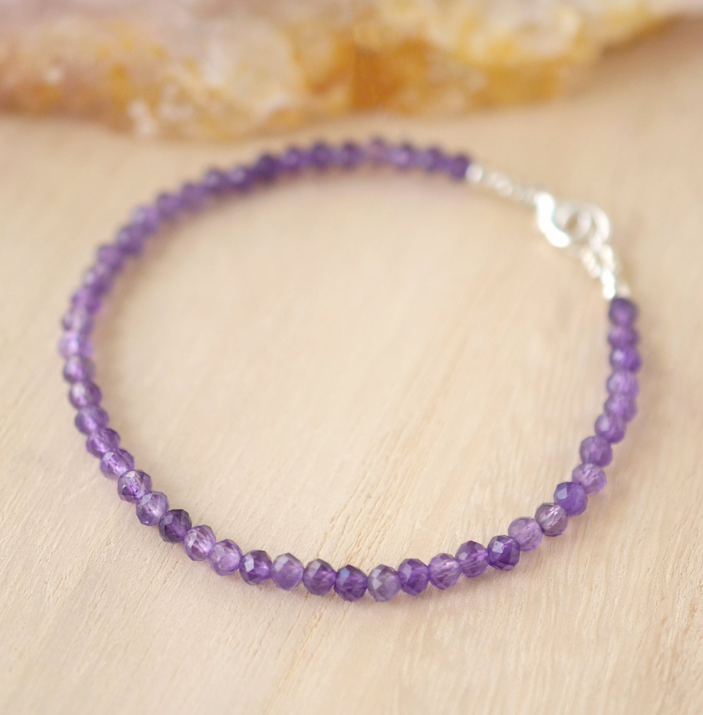 Purple Amethyst bracelet handmade with small faceted gemstones. Sterling Silver or 14k Gold Filled.