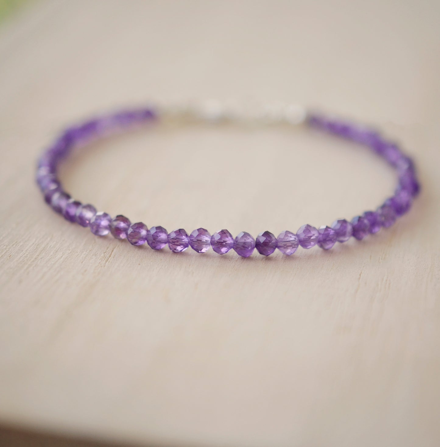 Purple Amethyst bracelet handmade with small faceted gemstones. Sterling Silver or 14k Gold Filled.