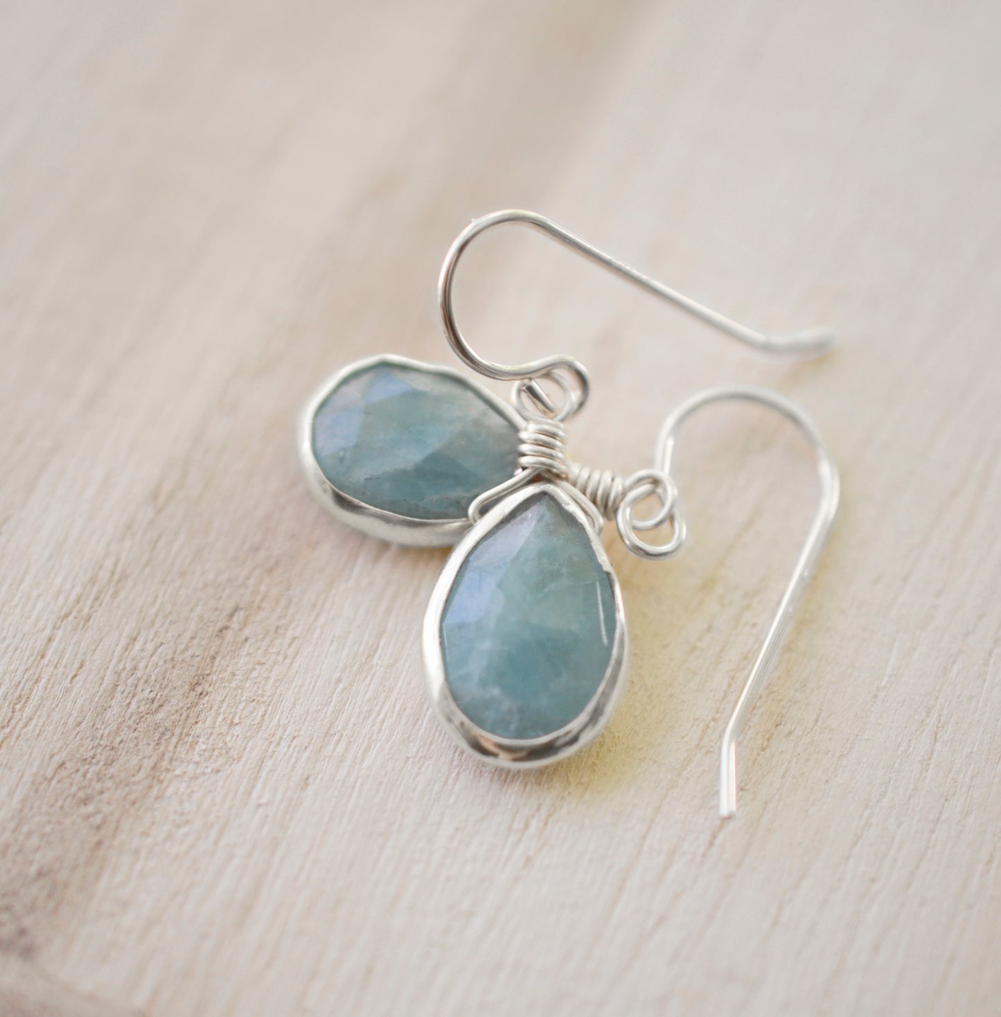 Natural Blue Aquamarine Earrings, 14k Gold Filled, Sterling Silver. Faceted teardrop dangles.