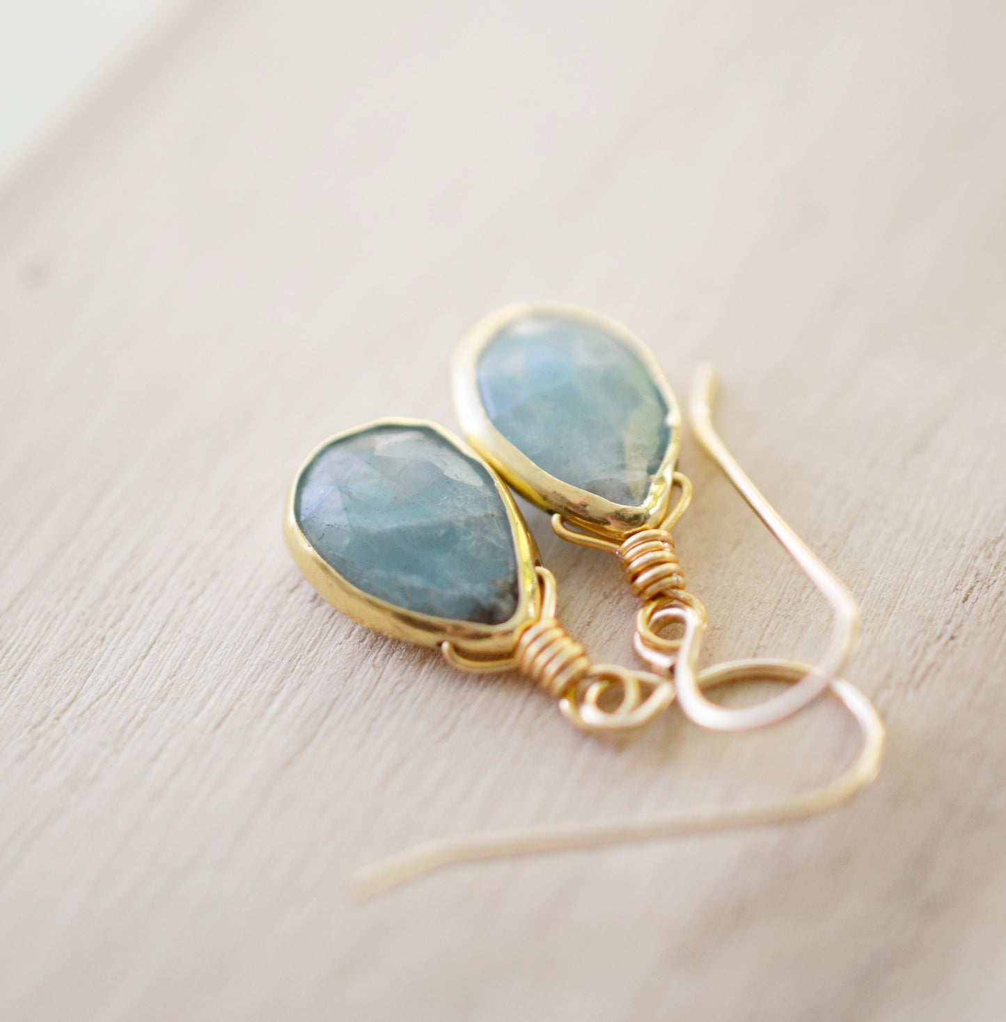 Natural Blue Aquamarine Earrings, 14k Gold Filled, Sterling Silver. Faceted teardrop dangles.
