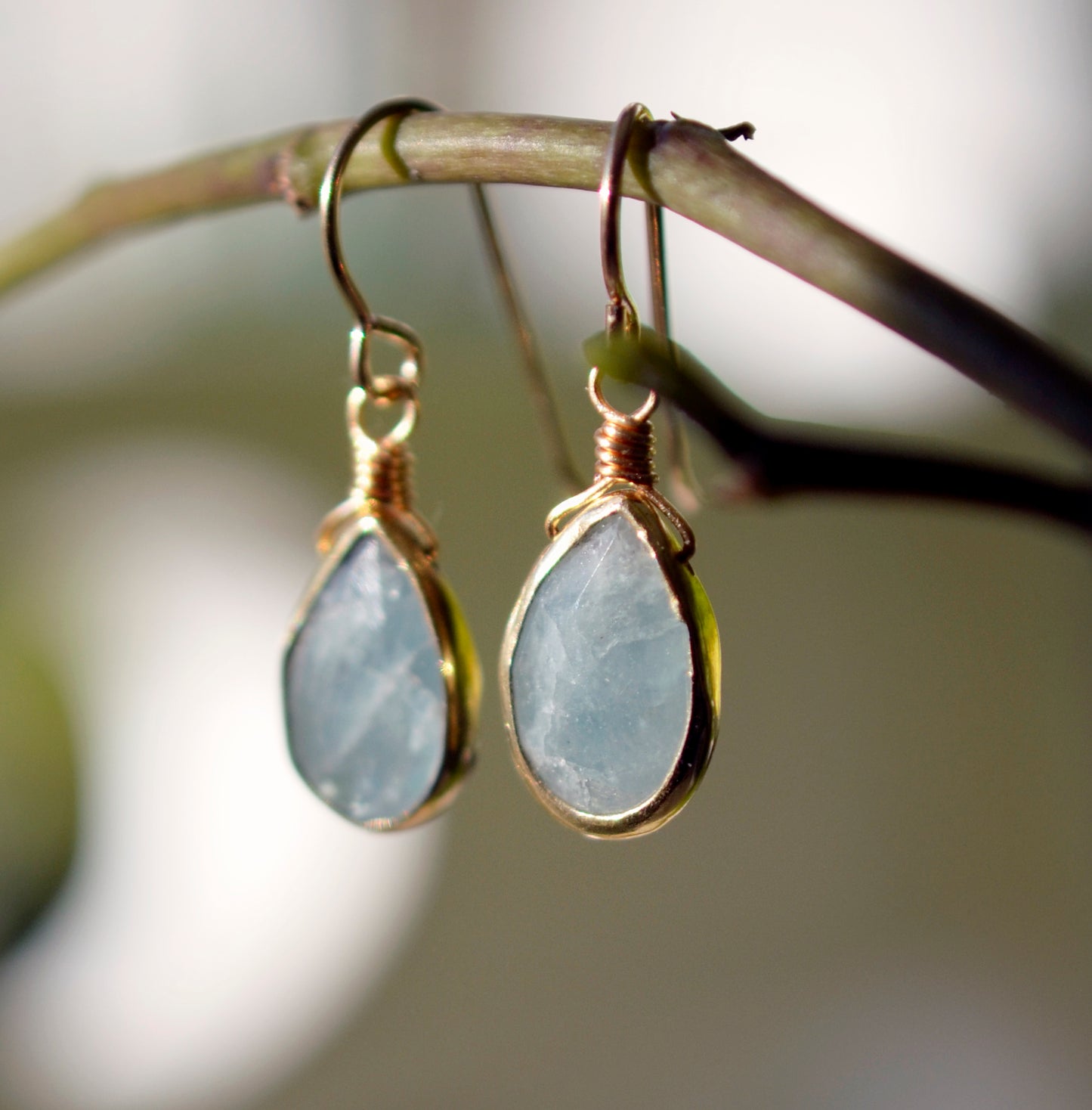 Natural Blue Aquamarine Earrings, 14k Gold Filled, Sterling Silver