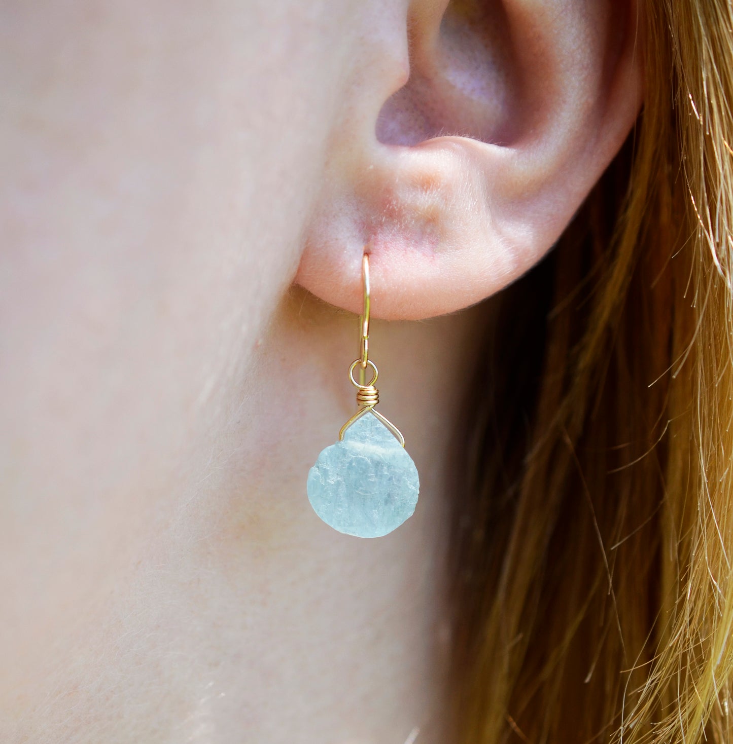 Aquamarine Earrings, Natural Raw Aquamarine Crystal Dangles, Sterling Silver or 14k Gold Filled, March Birthstone Jewelry, Something Blue Wedding