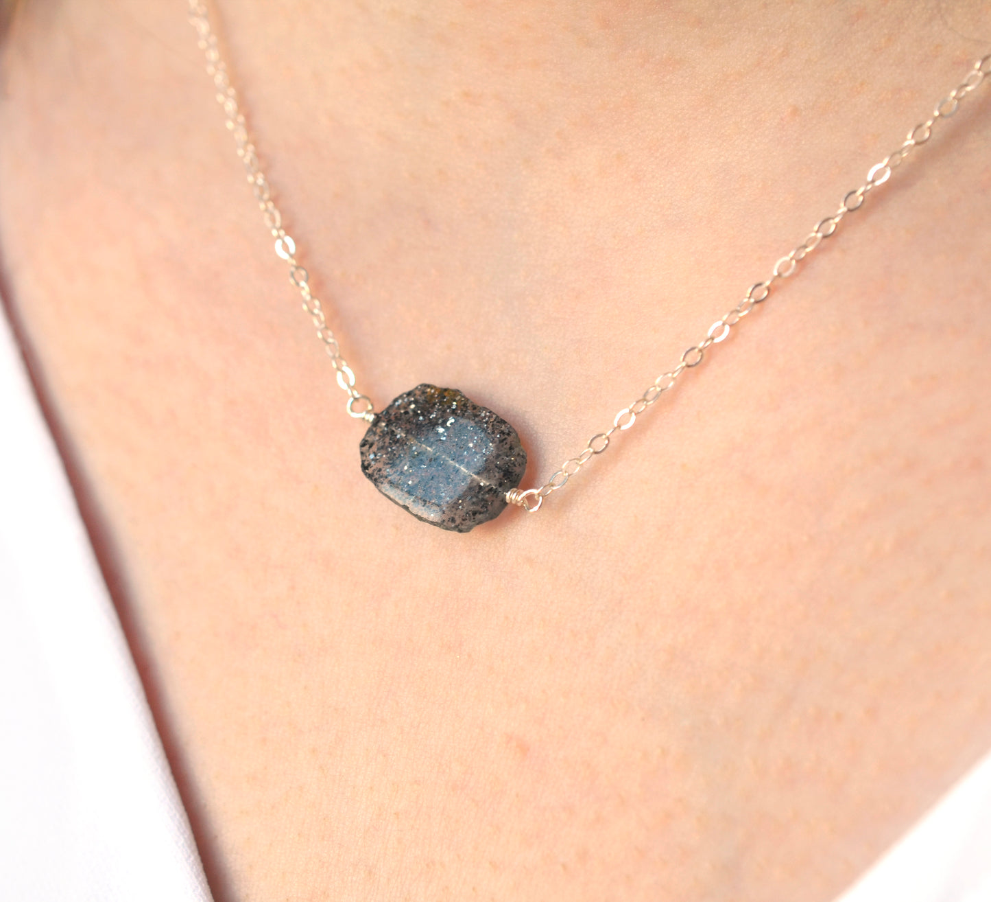 black sunstone necklace, sunstone pendant, jewelry, black gemstone, crystal, raw rough, gold, sterling silver