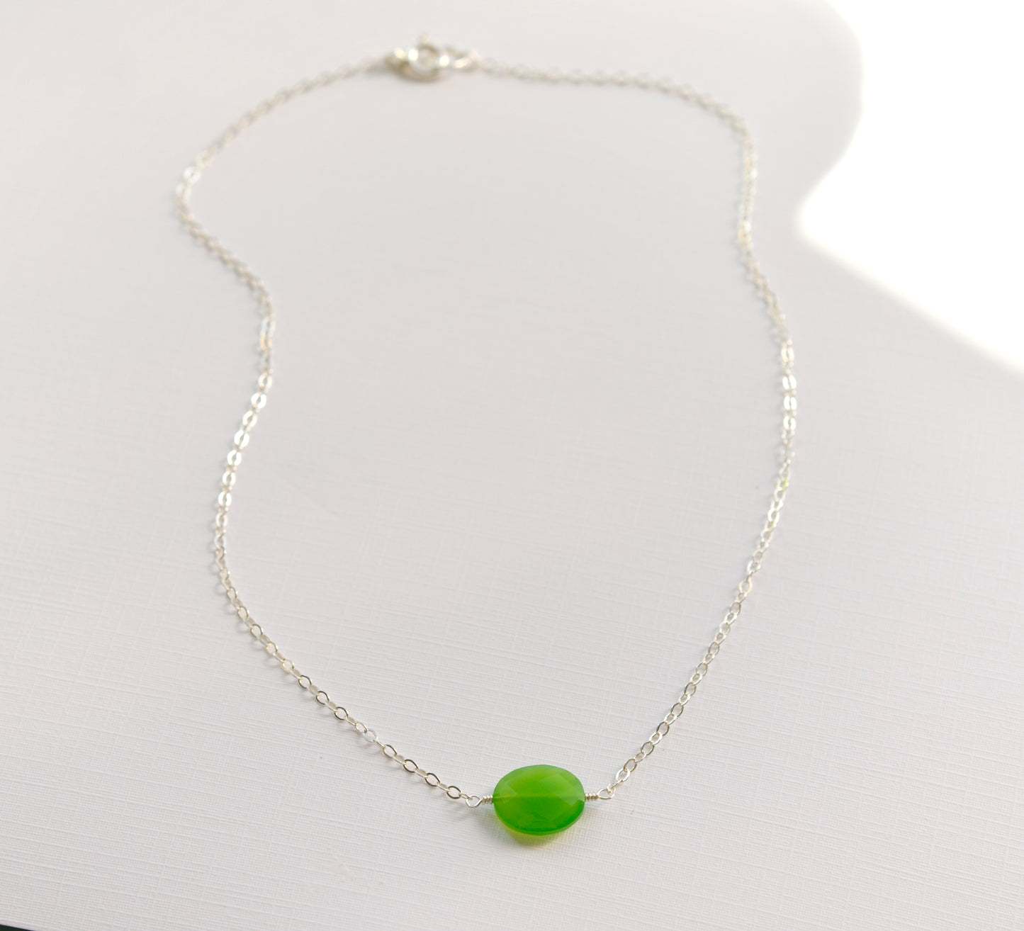 Green Chrysoprase Necklace, Sterling Silver or 14k Gold Filled