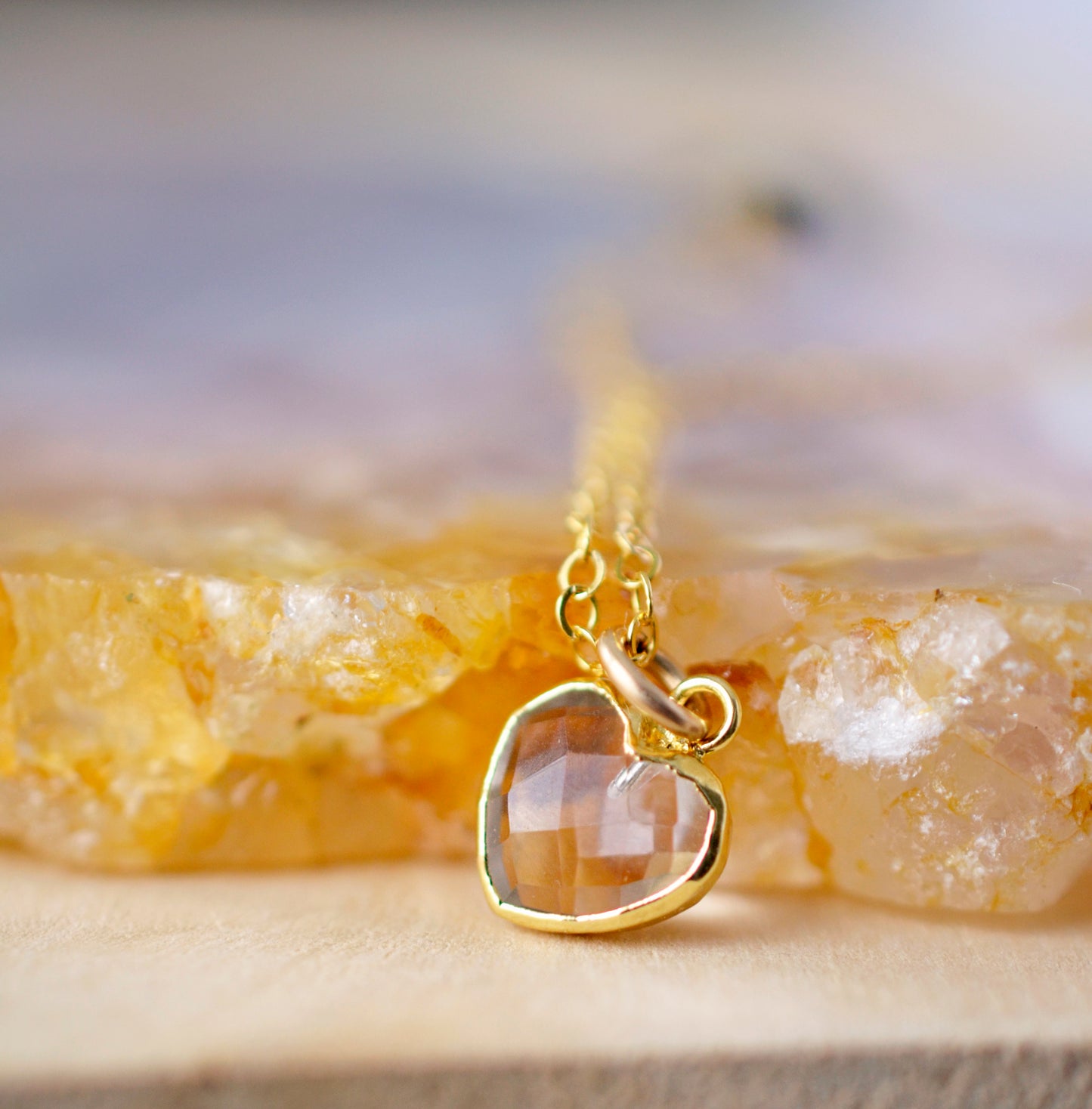 Clear Crystal Quartz Heart Necklace, 14k Gold Filled