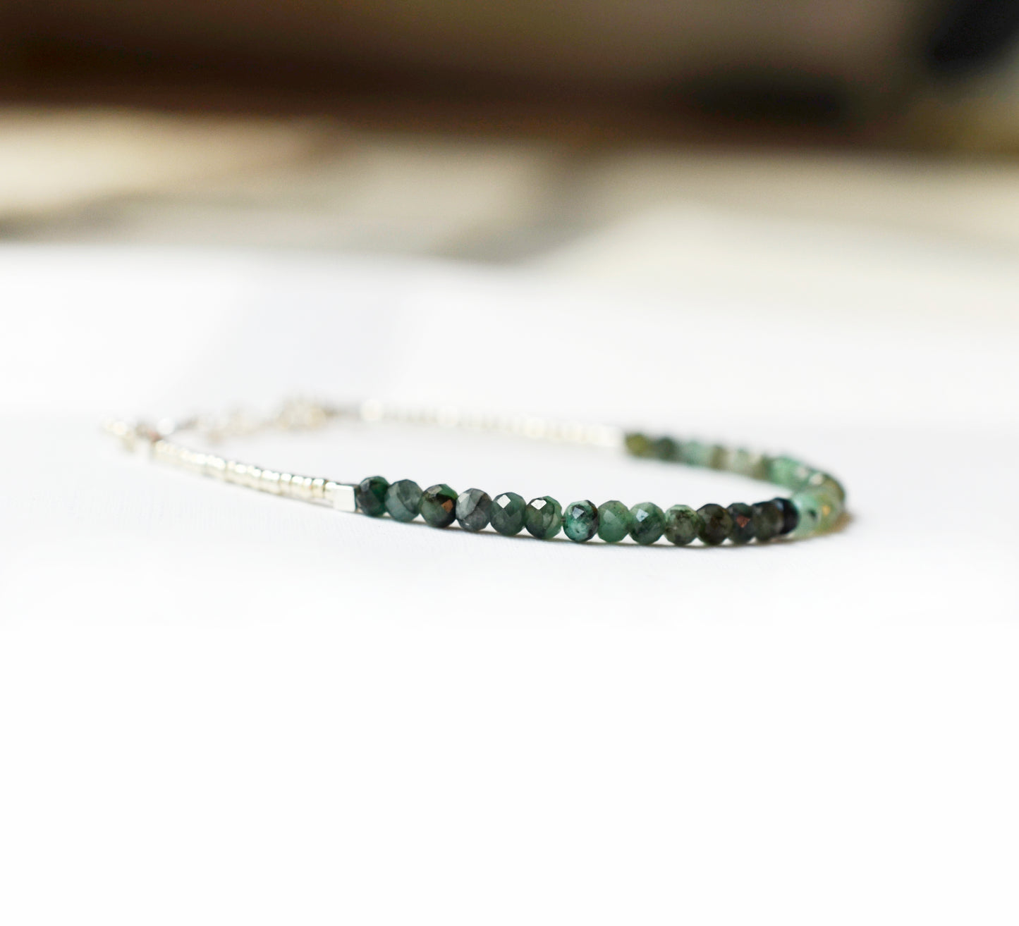 Natural raw green emerald bracelet, sterling silver, gold filled, beaded bracelet