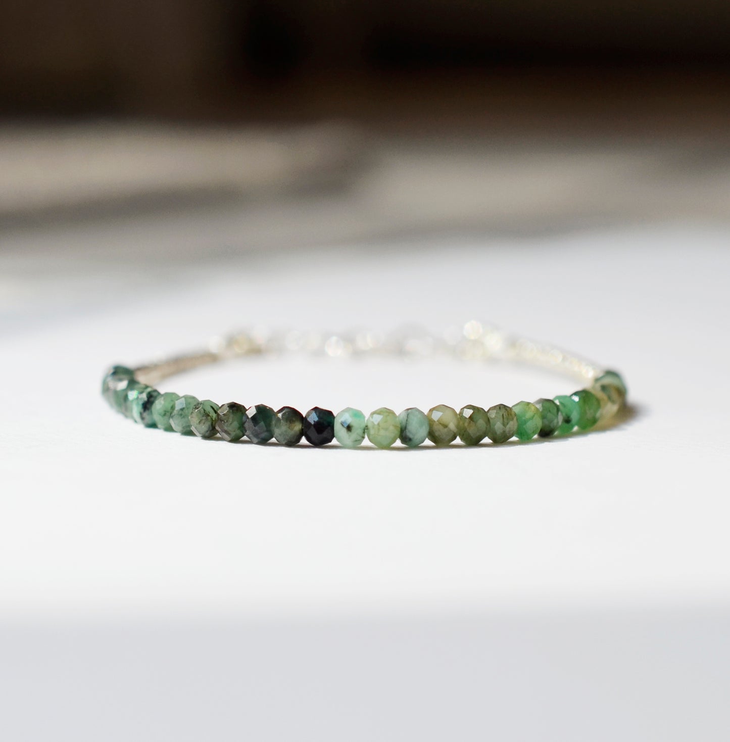 Natural raw green emerald bracelet, sterling silver, gold filled, beaded bracelet