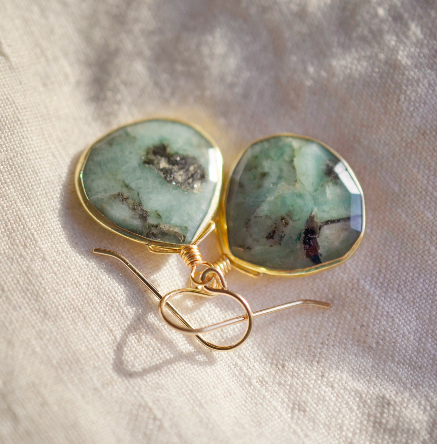 Large Natural Raw Green Emerald Teardrop Earrings
