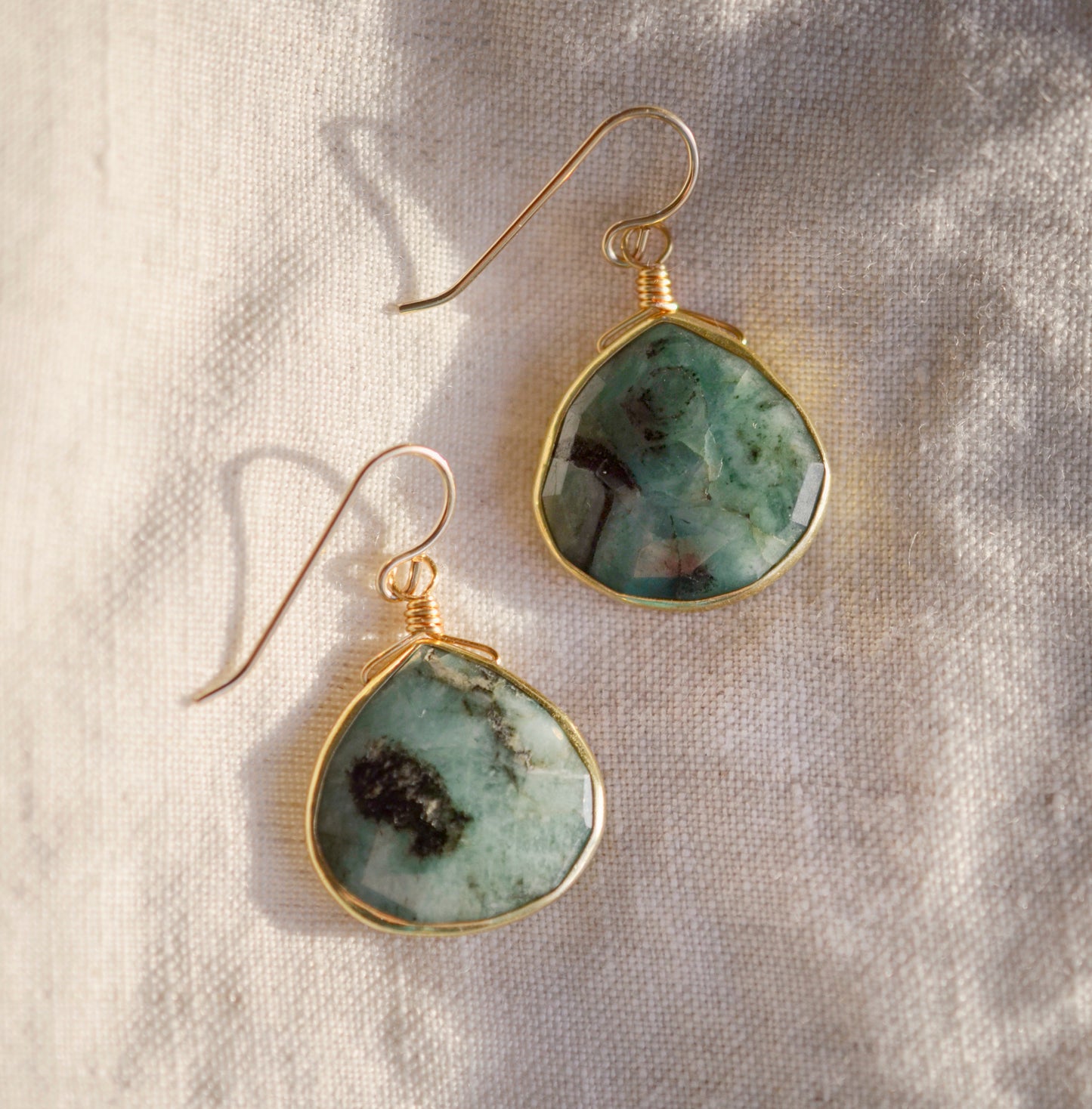 Large Natural Raw Green Emerald Teardrop Earrings