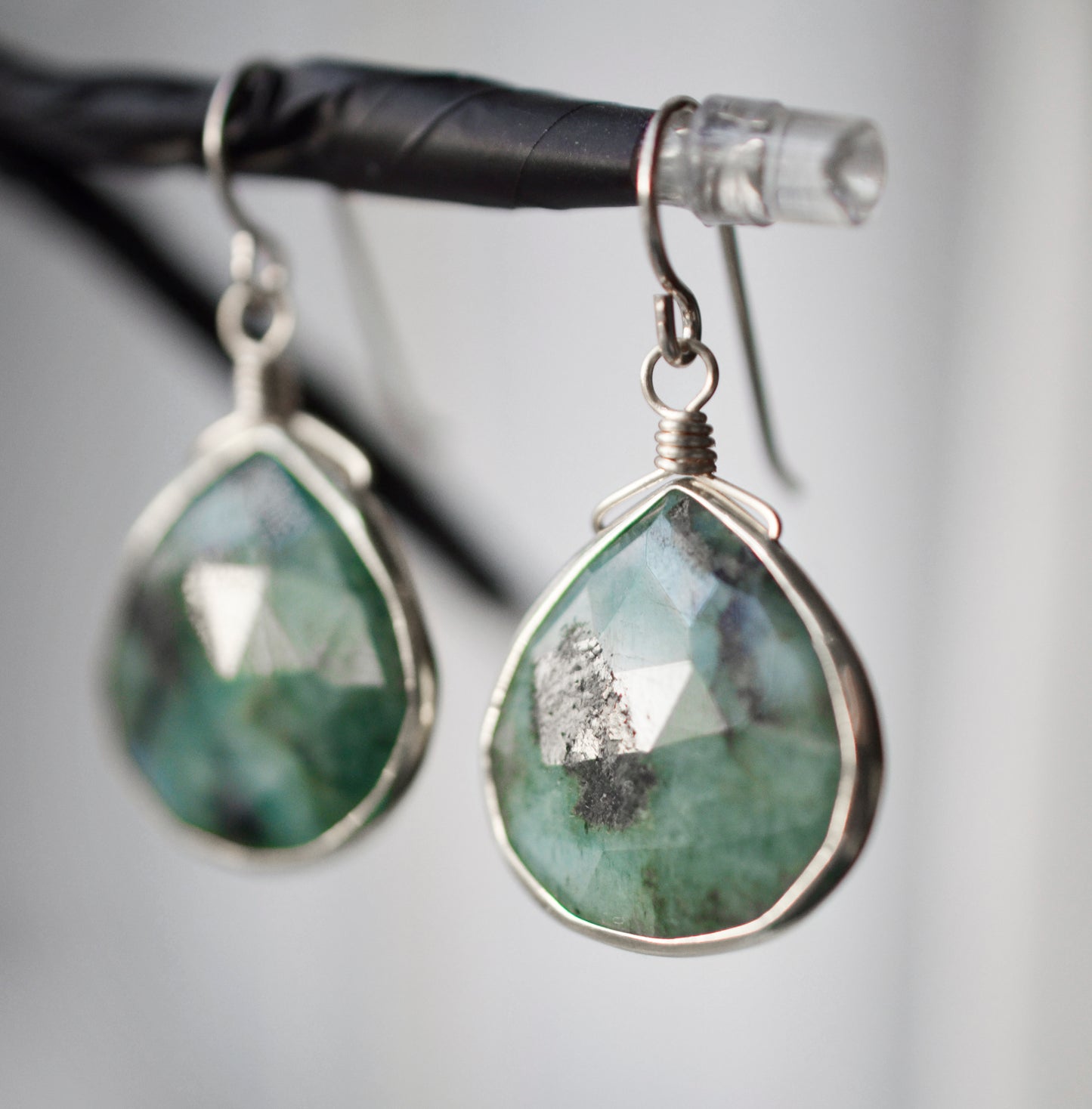 Large Natural Raw Green Emerald Teardrop Earrings