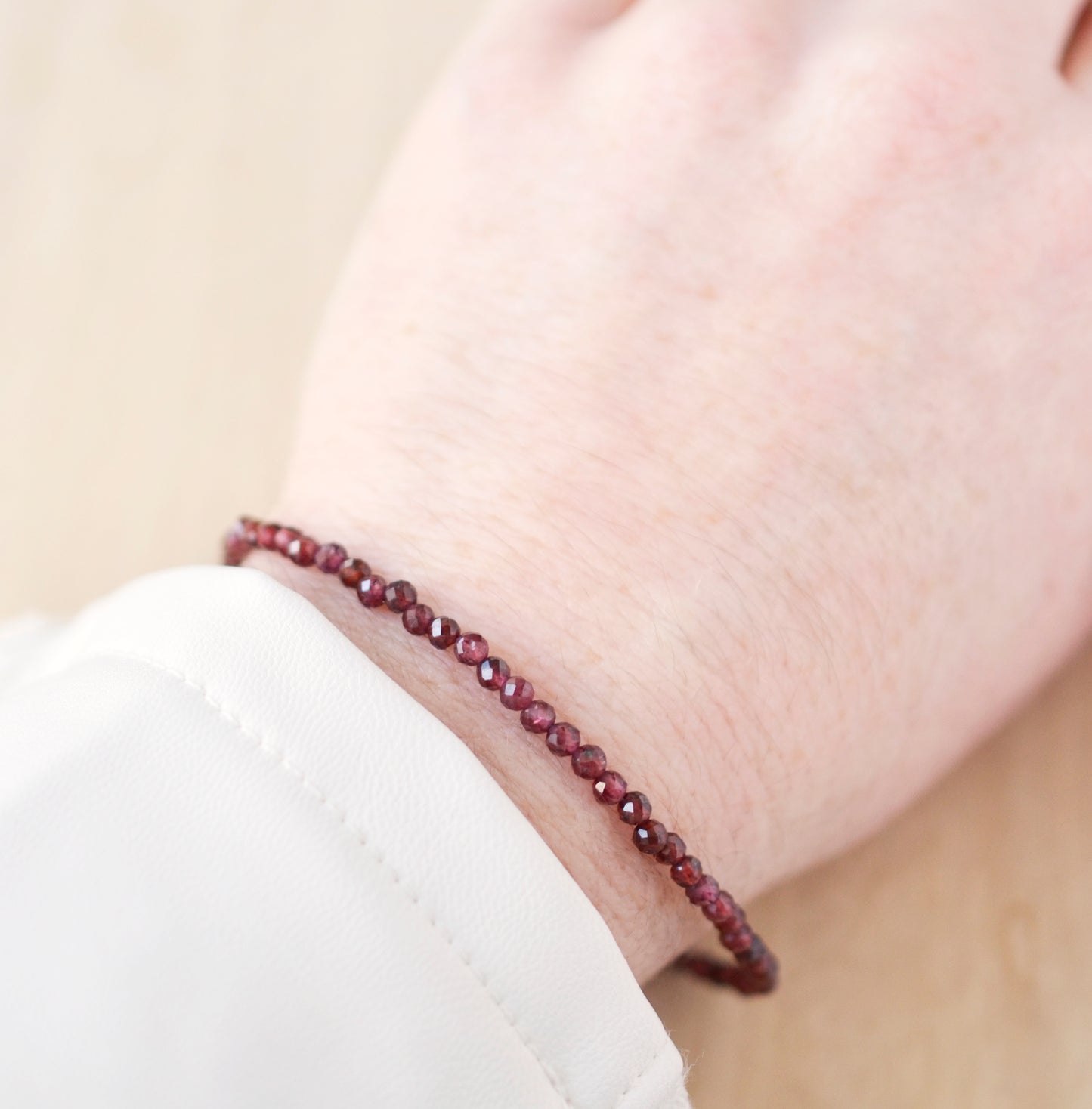 Handmade red Garnet bracelet with small round stones. Sterling Silver or 14k Gold Filled.