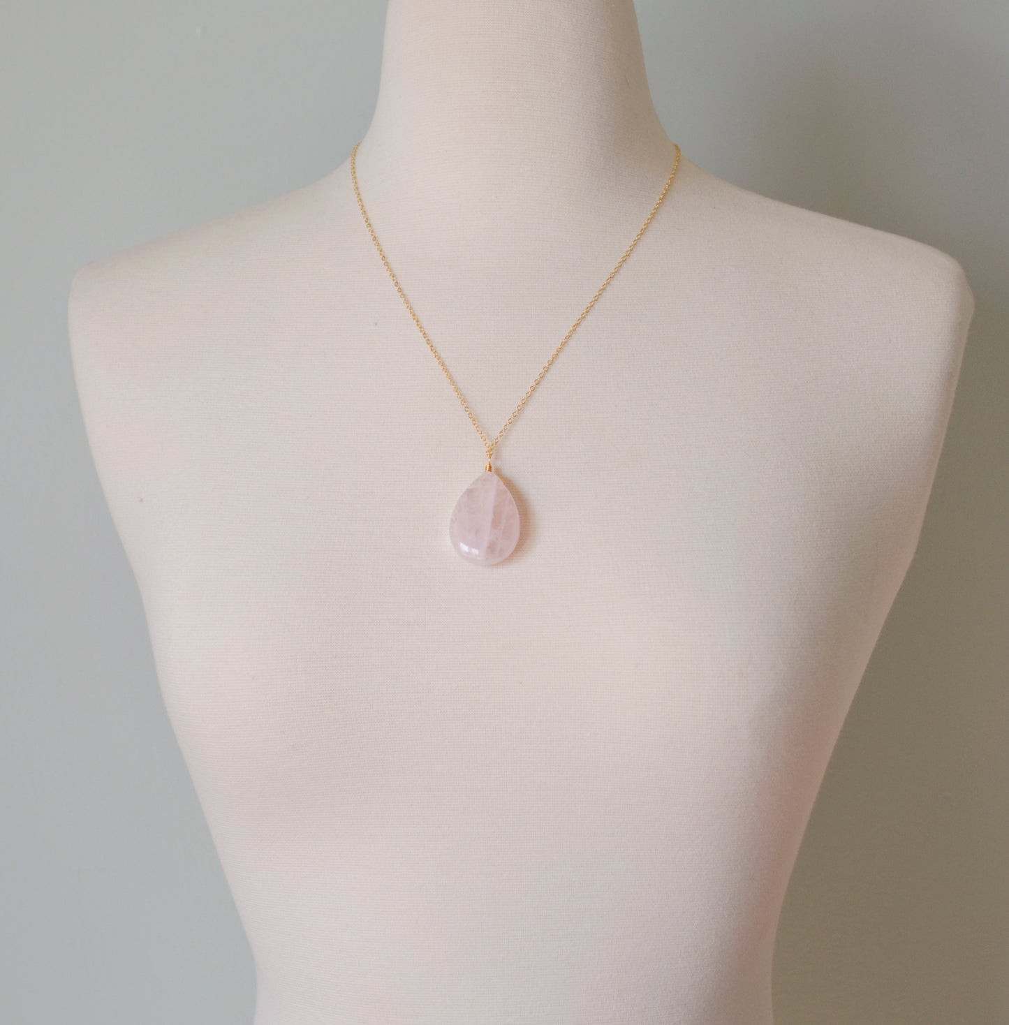 Large Rose Quartz Necklace Teardrop Pendant