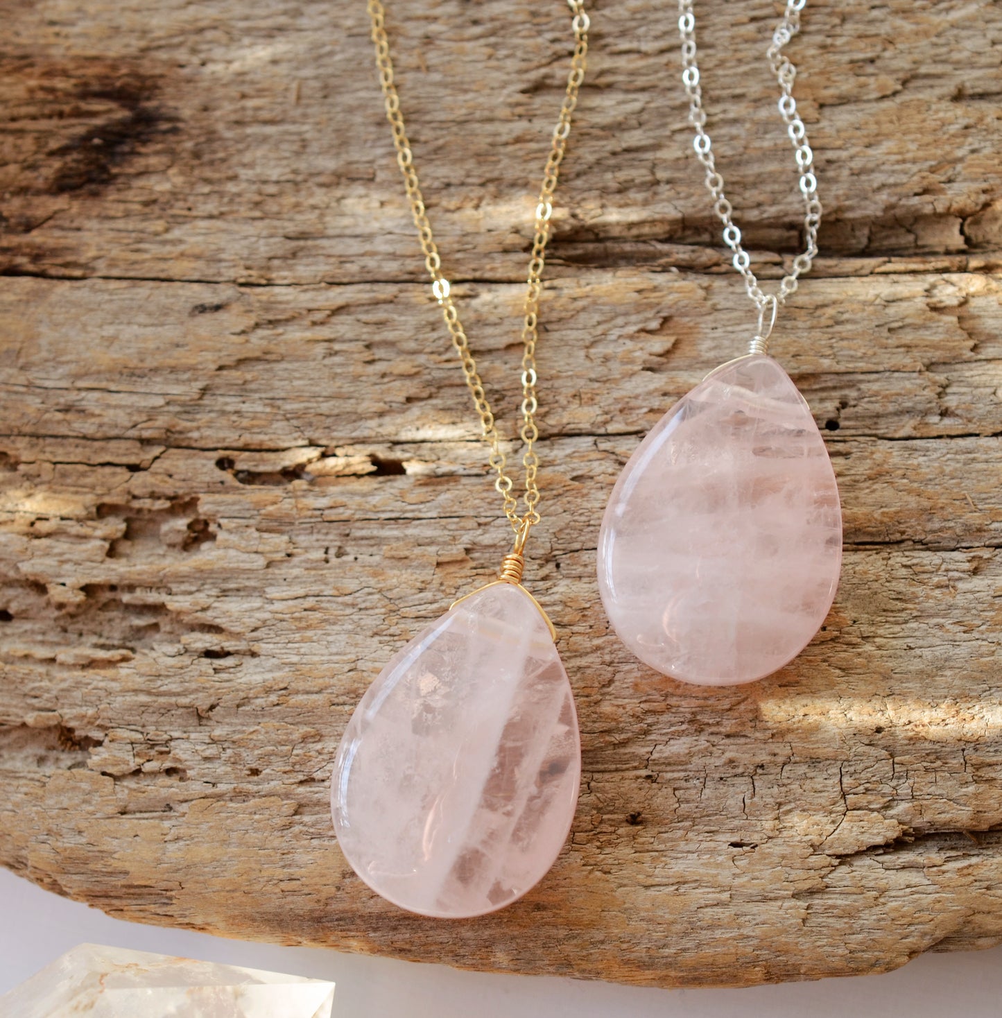 Large Rose Quartz Necklace Teardrop Pendant