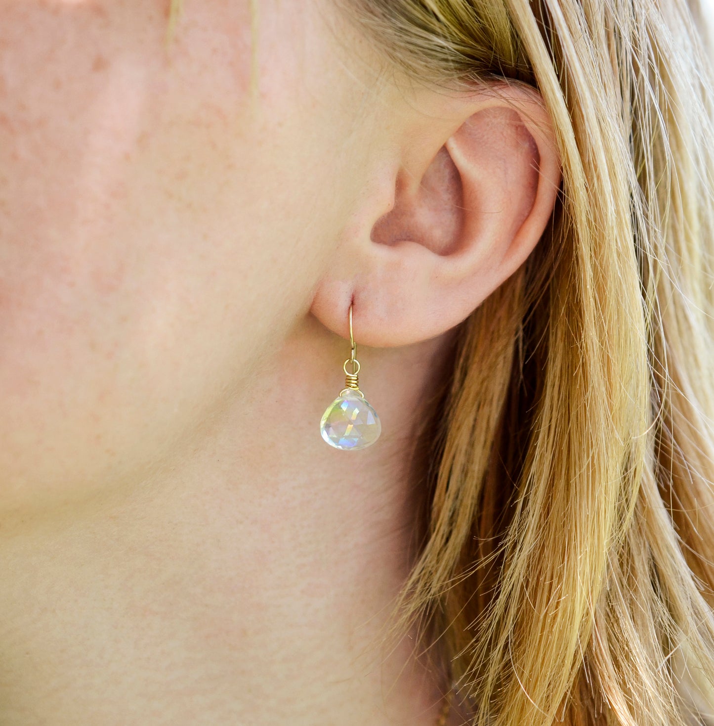 Rainbow Mystic Topaz Earring Dangles, Short Teardrop, Sterling Silver or Gold Filled