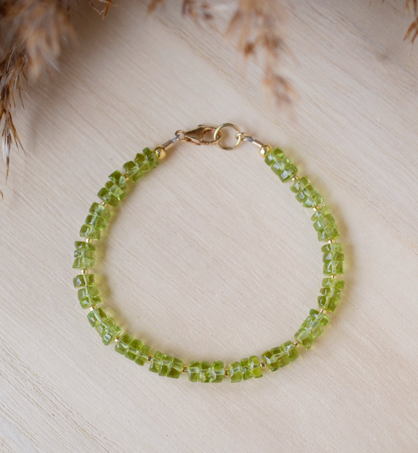 natural green peridot bracelet gold beads