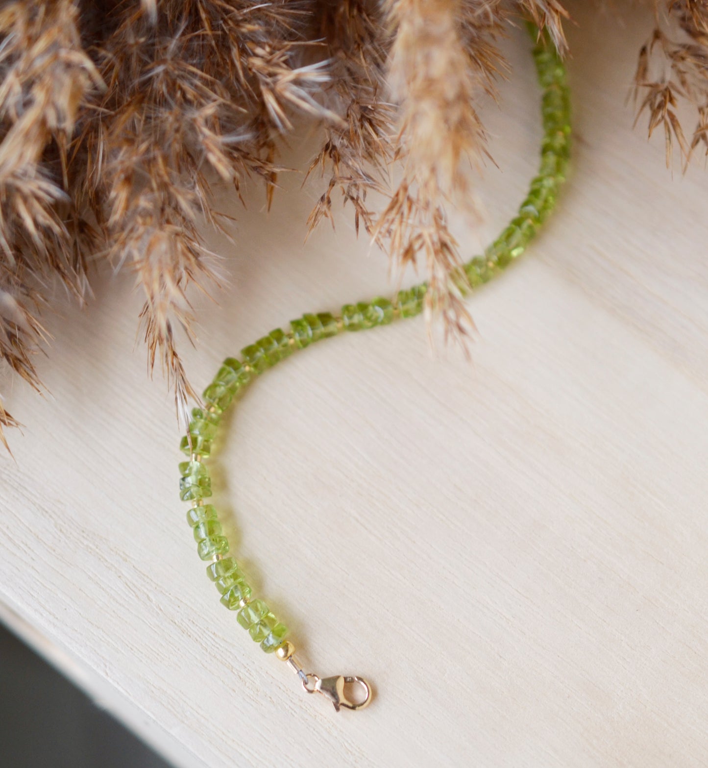 natural green peridot bracelet gold beads