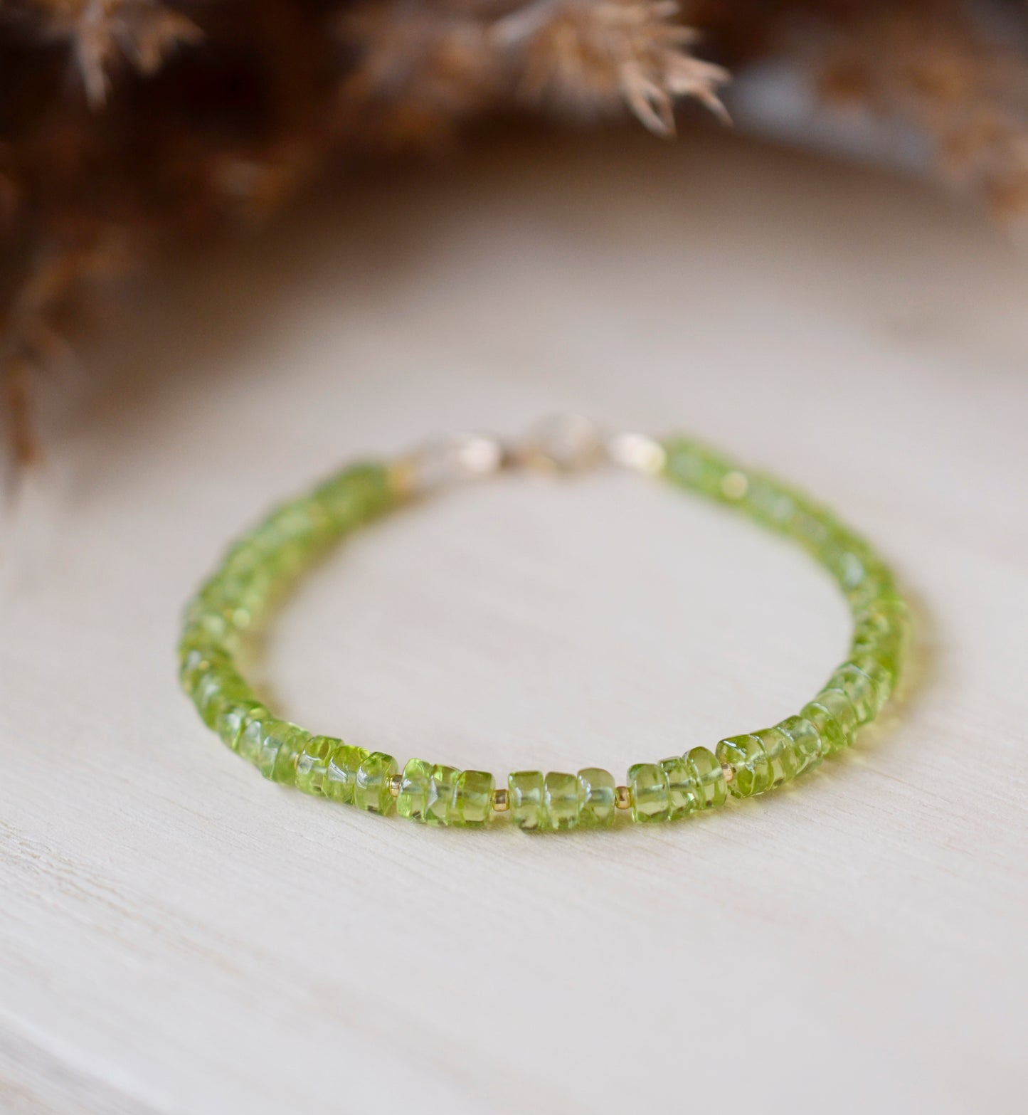 natural green peridot bracelet gold beads